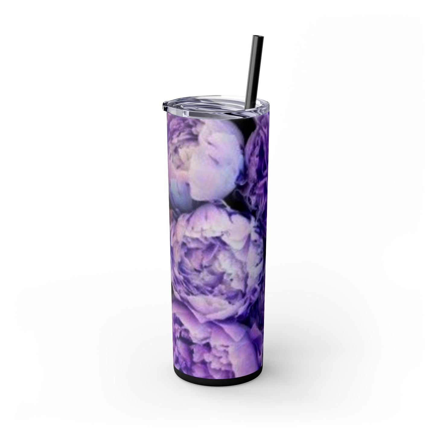 Purple Peony Floral Skinny Tumbler – Durable Stainless Steel 20 oz