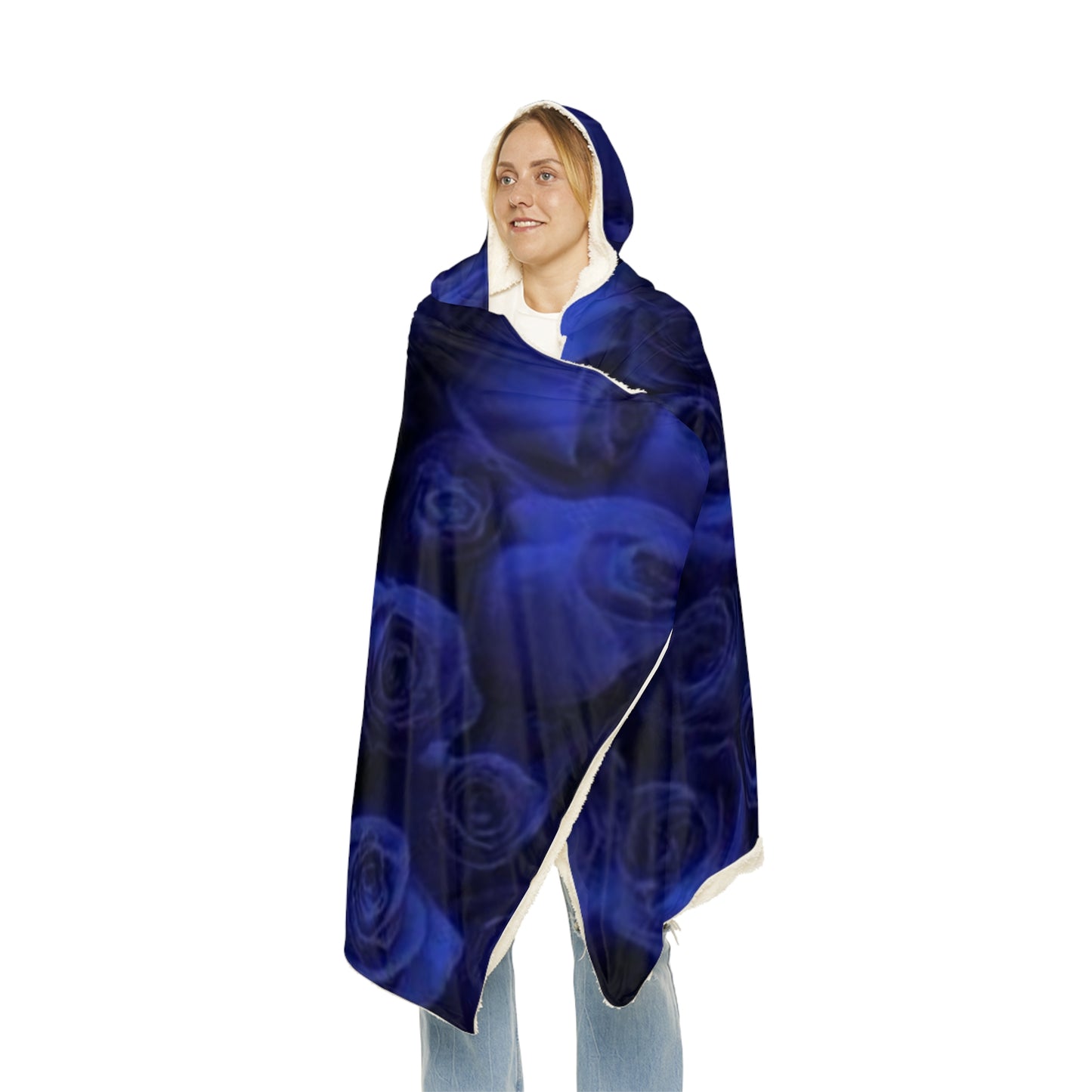 Dark Blue Roses Hood Blanket