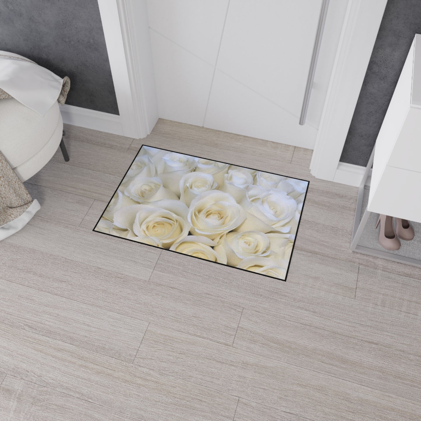 White Roses Heavy Duty Floor Mat