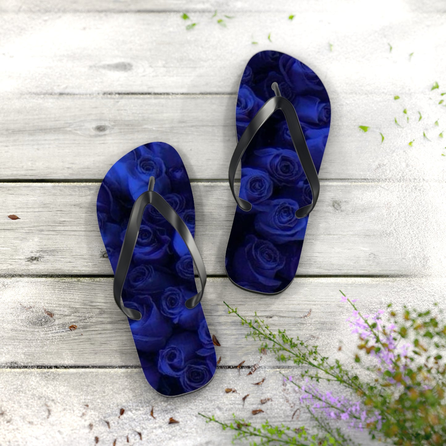 Dark Blue Roses Flip Flops