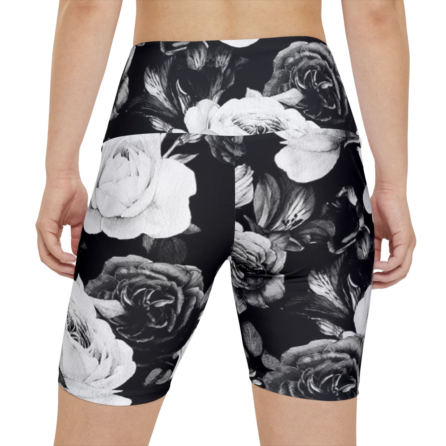 Black and White Floral Design Women's Workout Shorts