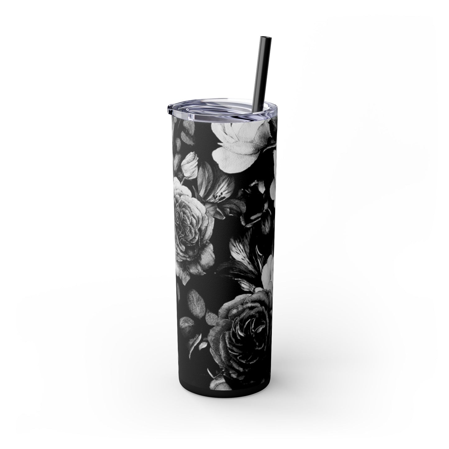 Black & White Floral Skinny Tumbler – Durable Stainless Steel 20 oz