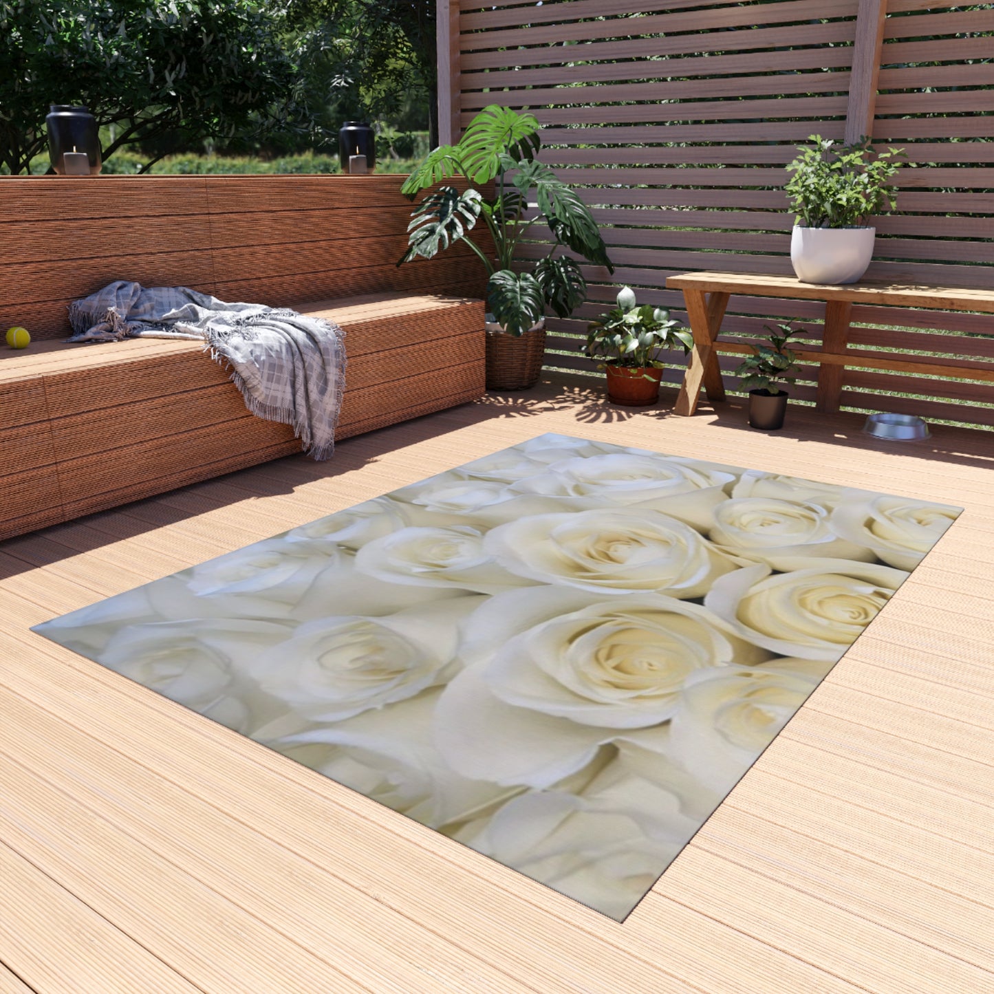 White Roses Outdoor Rug