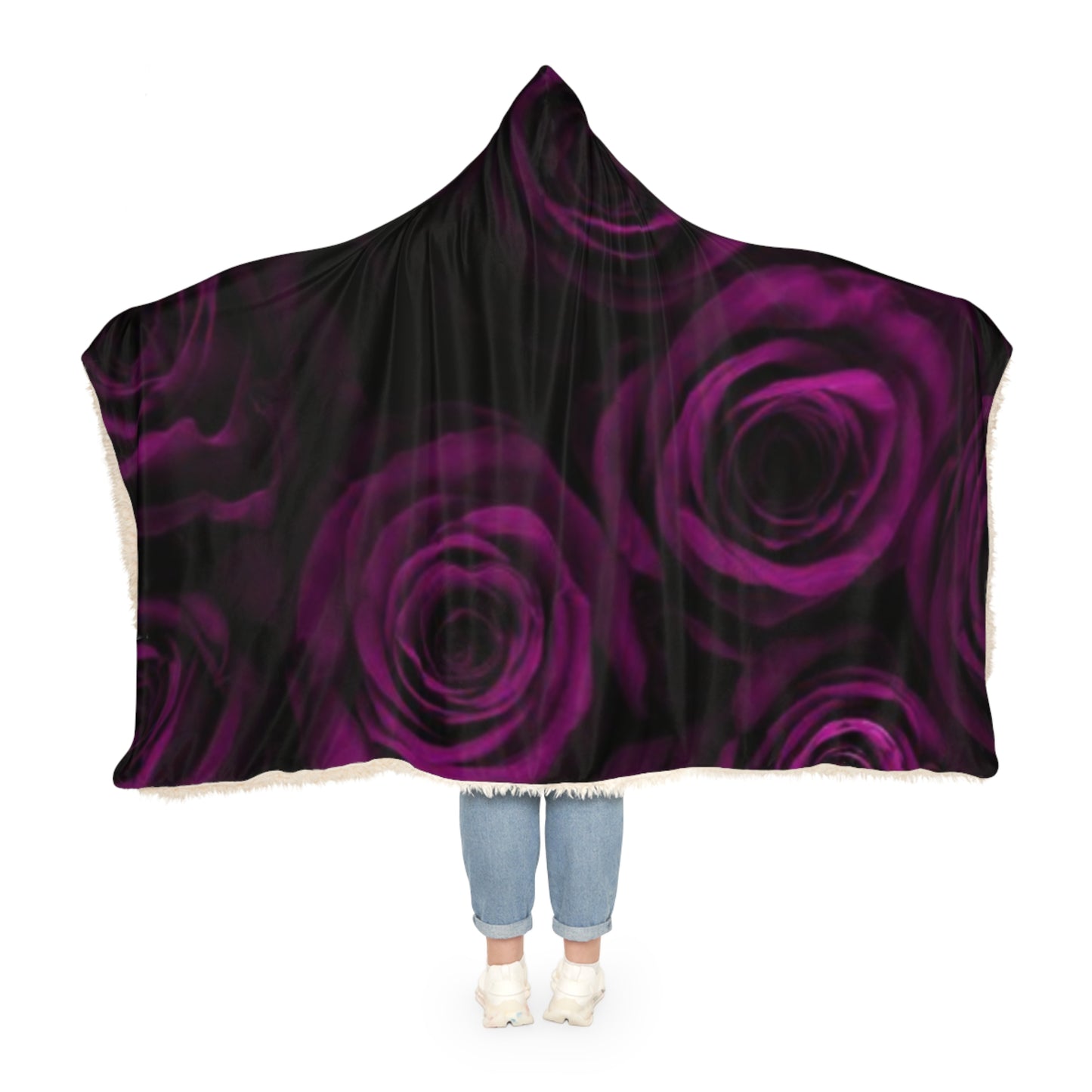 Dark Purple Roses Hood Blanket