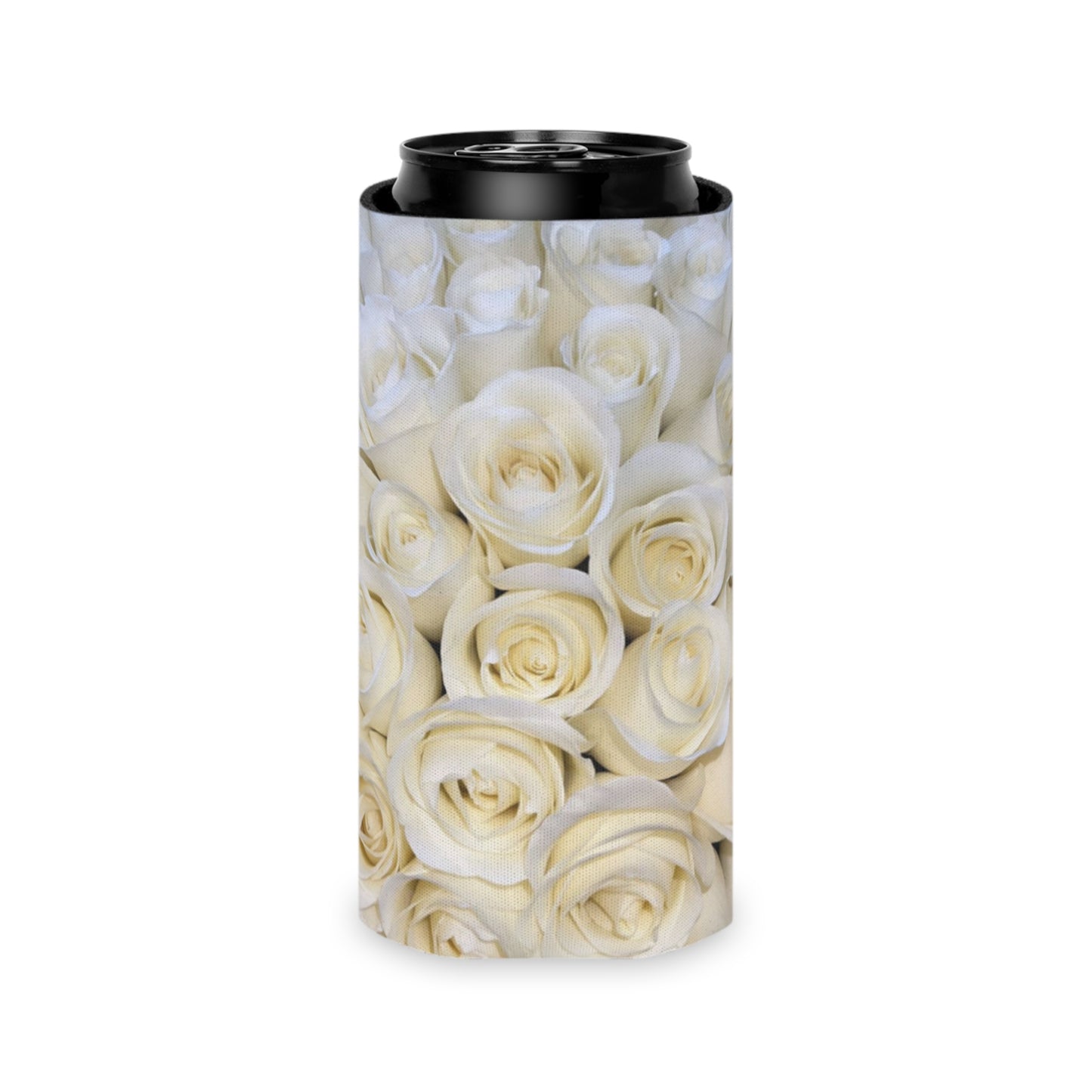 Floral Can Cooler - White Roses Design