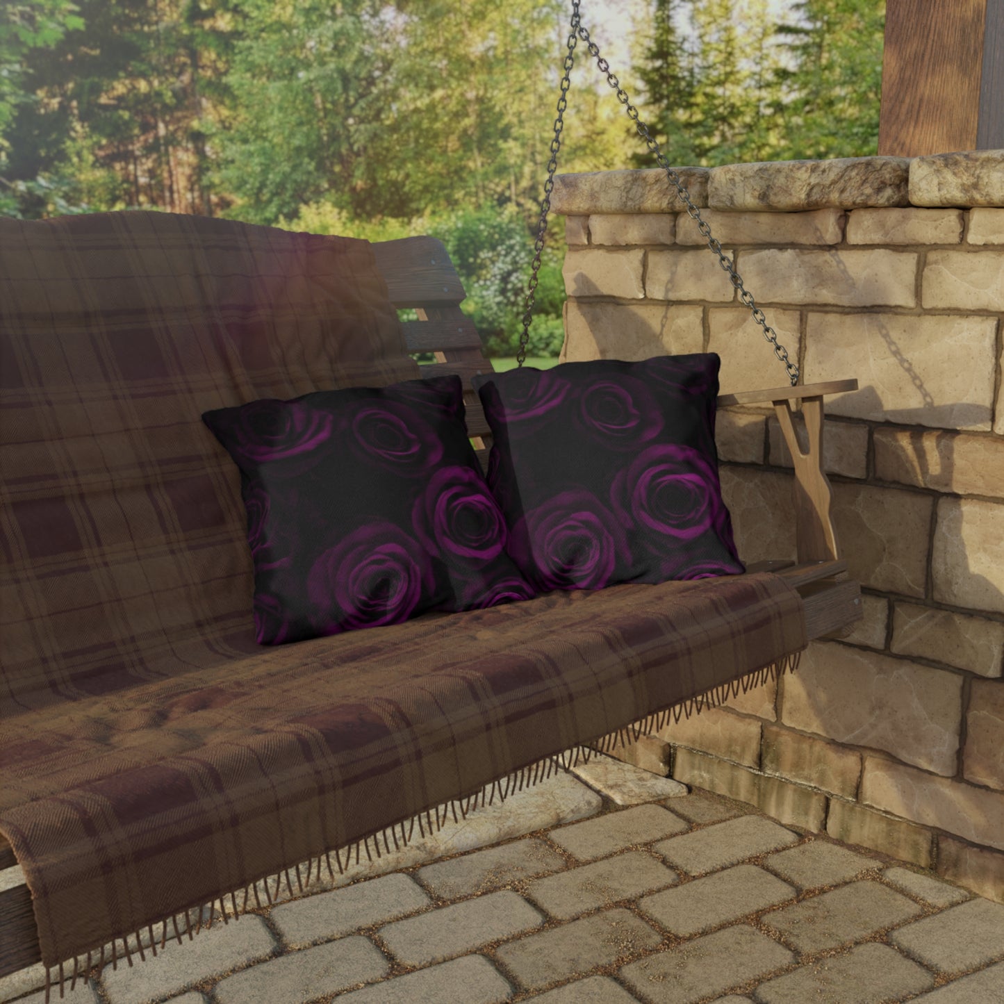 Dark Purple Roses Outdoor Pillow