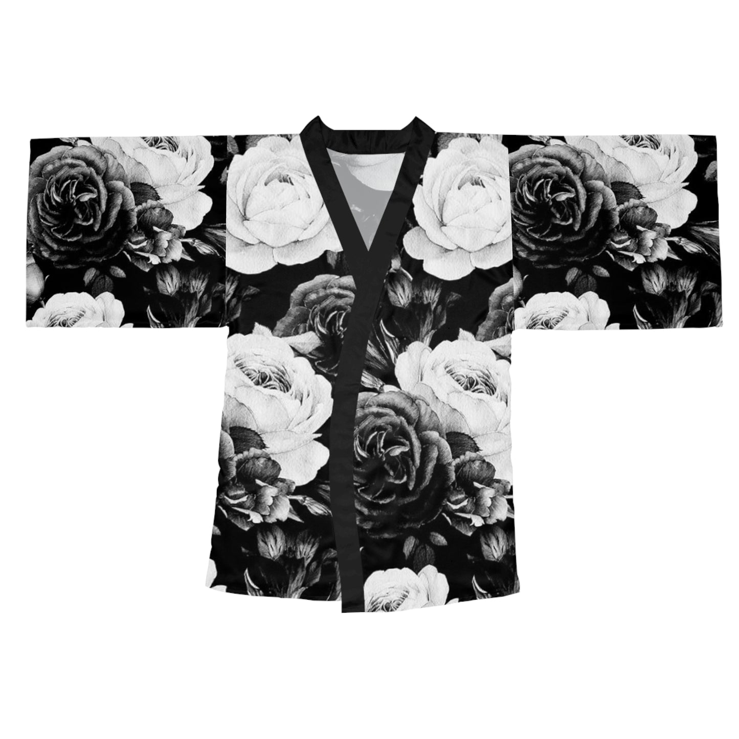 Black & White Floral Japanese Style Kimono Robe