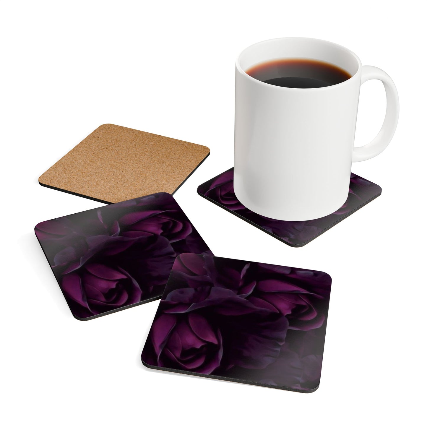 Dark Purple Floral Drink Coasters For Table