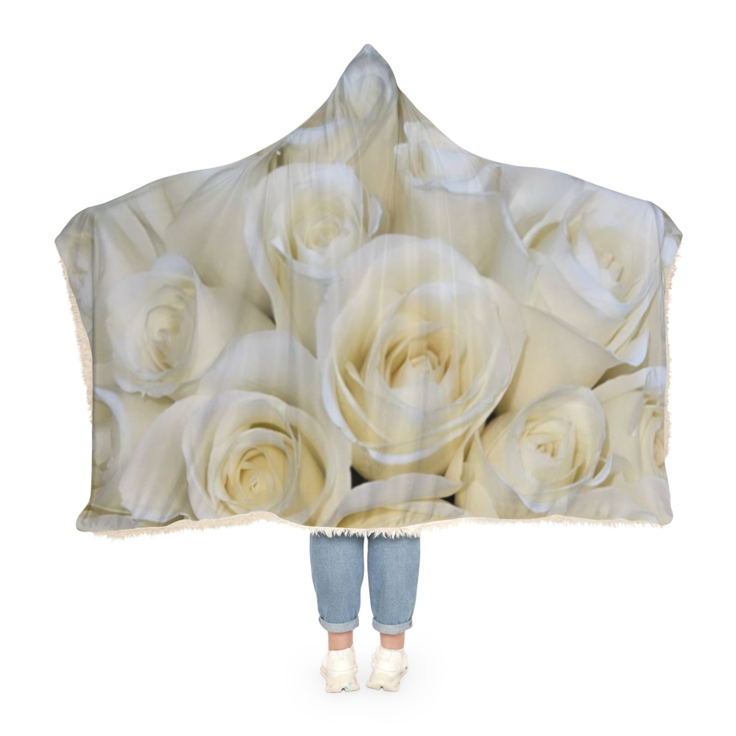 White Roses Floral Hooded Blanket – Elegant Everyday Comfort