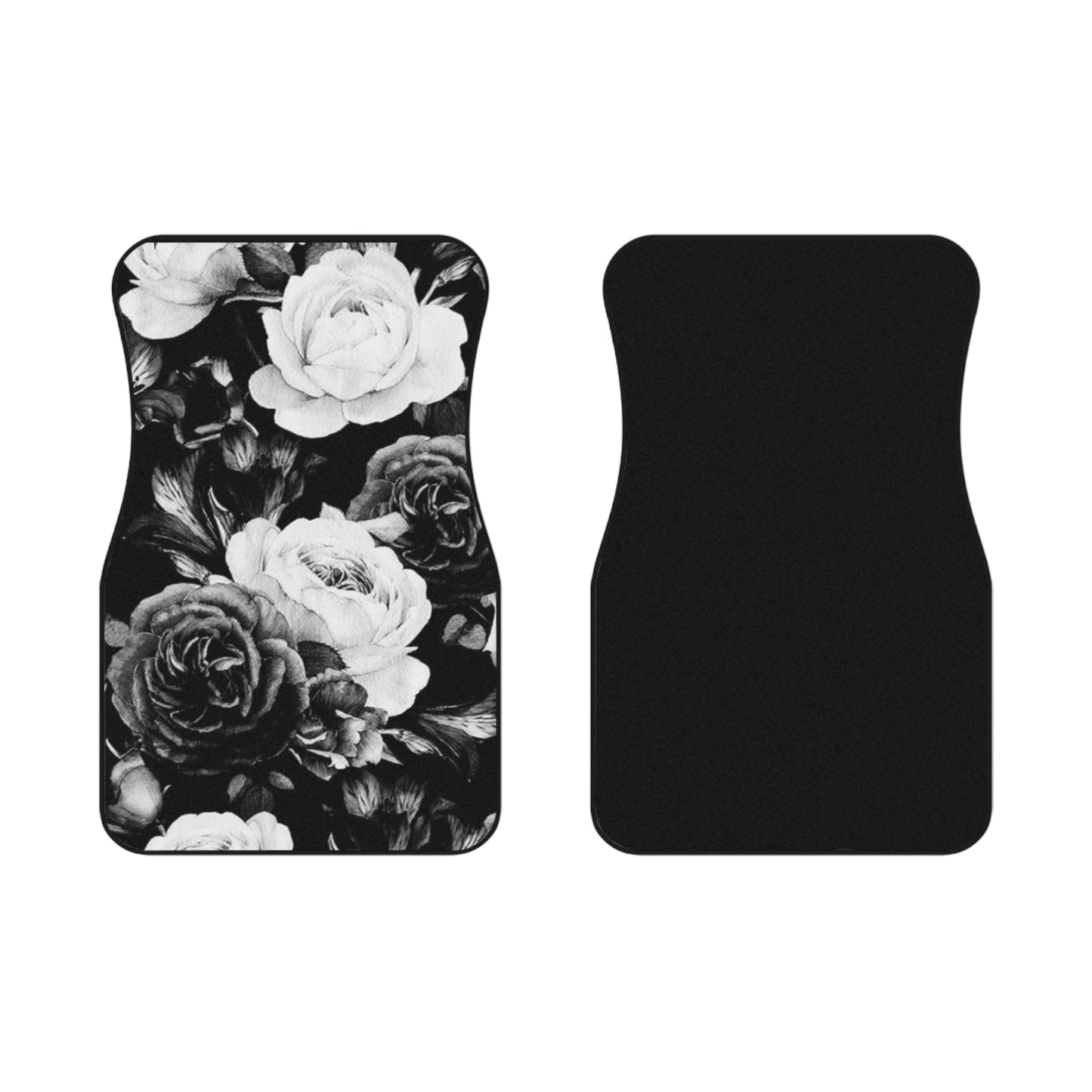 Black and White Floral Design Car Mats (2x Front)