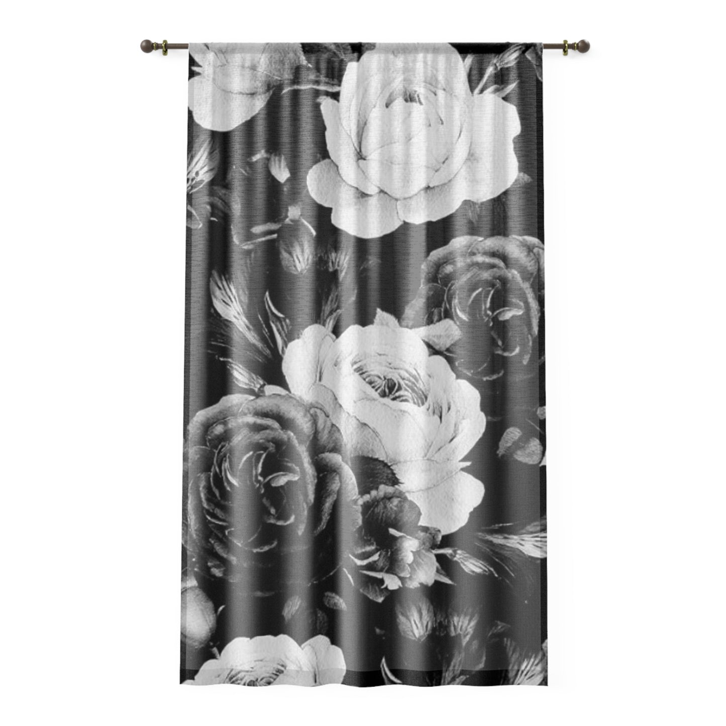 Black and White Floral Design Window Curtains