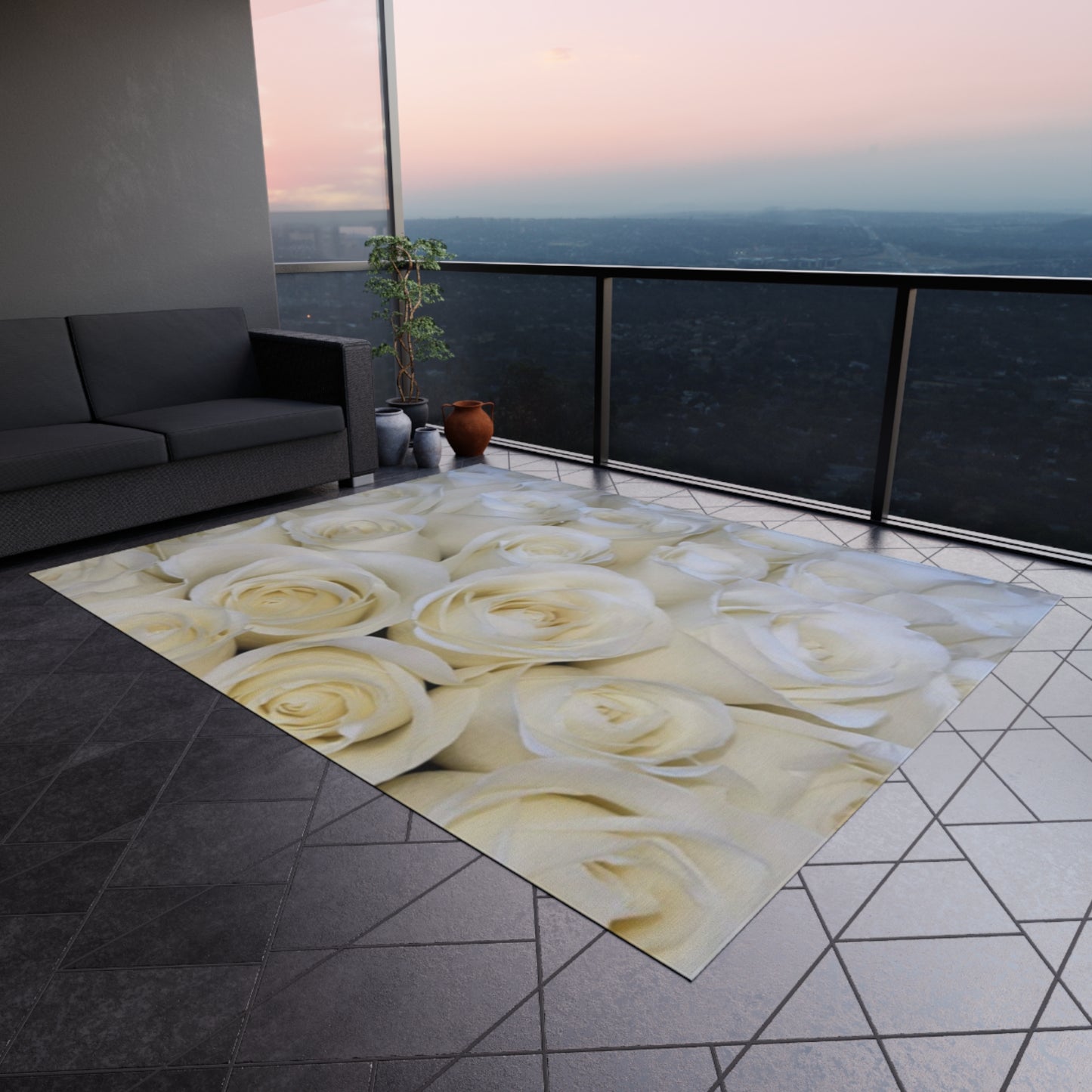 White Roses Outdoor Rug