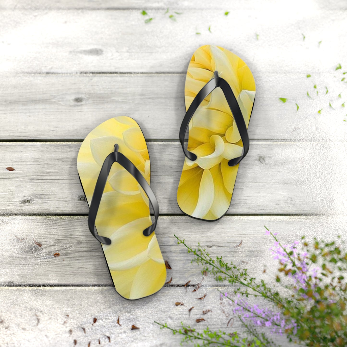 Yellow Dahlia Flip Flops