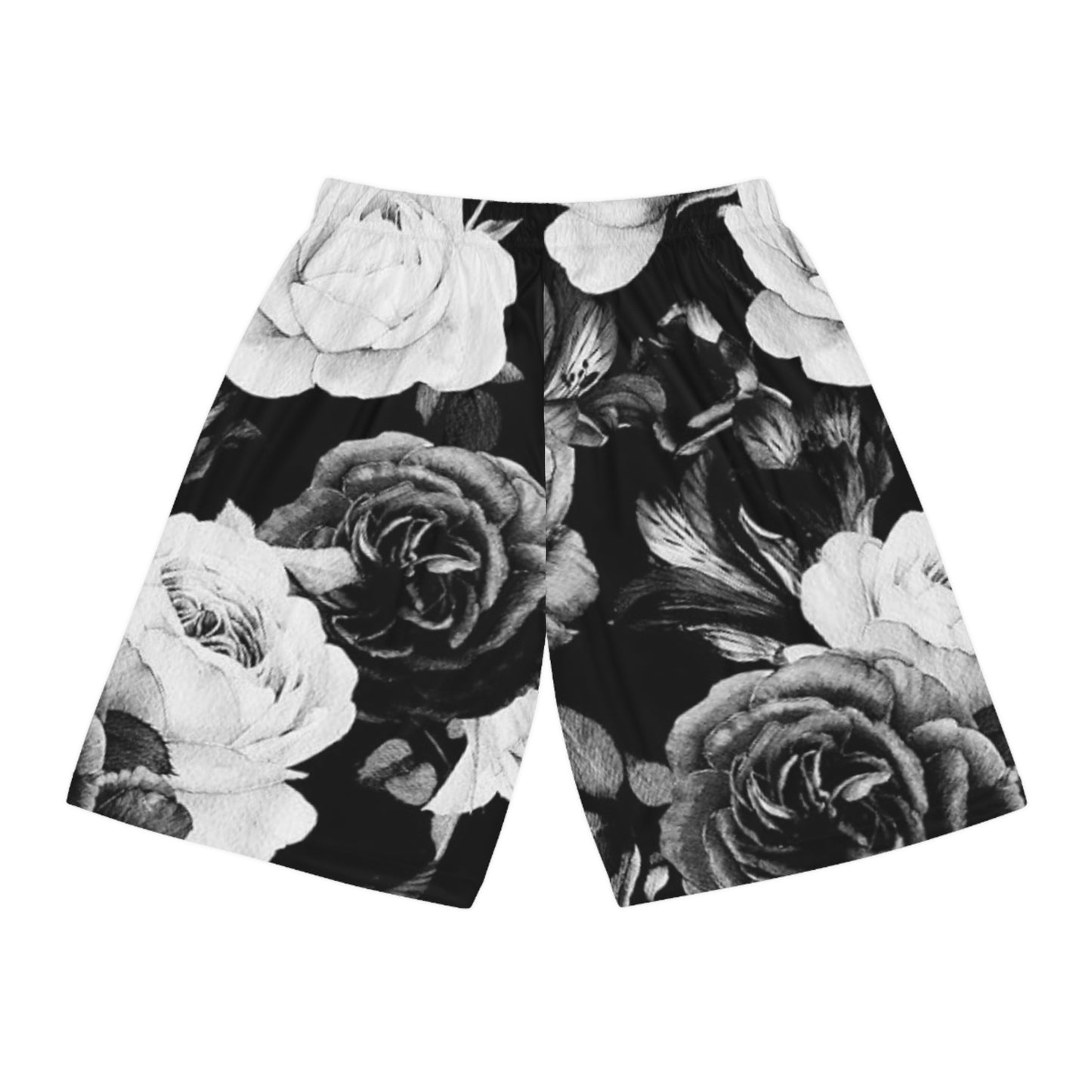 Black and White Floral Design Basketball Shorts