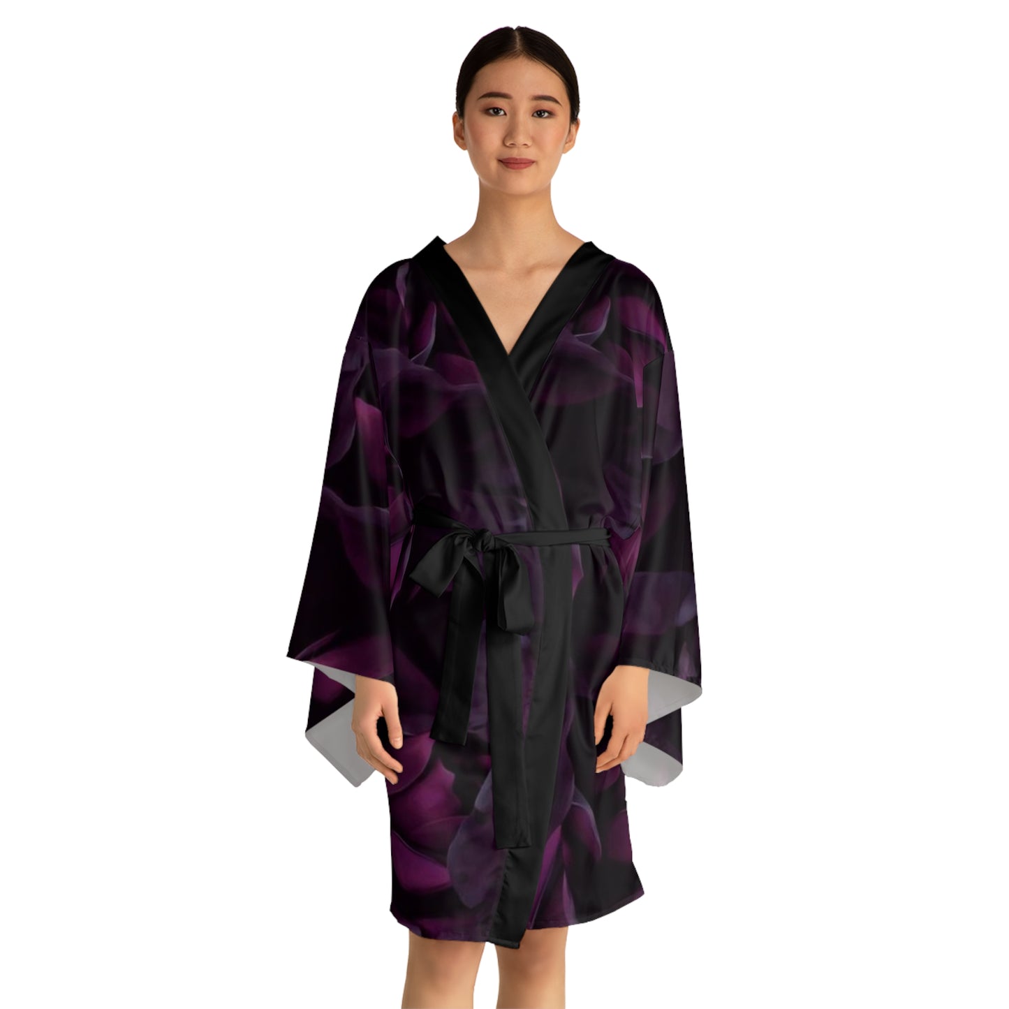Dark Purple Floral Kimono Robe