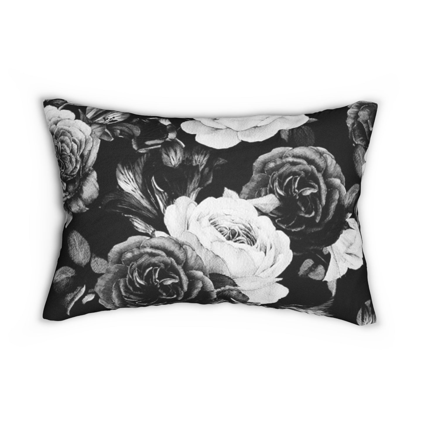 Black & White Floral Lumbar Pillow