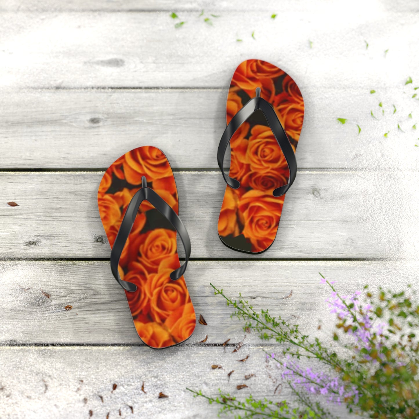 Orange Roses Flip Flops