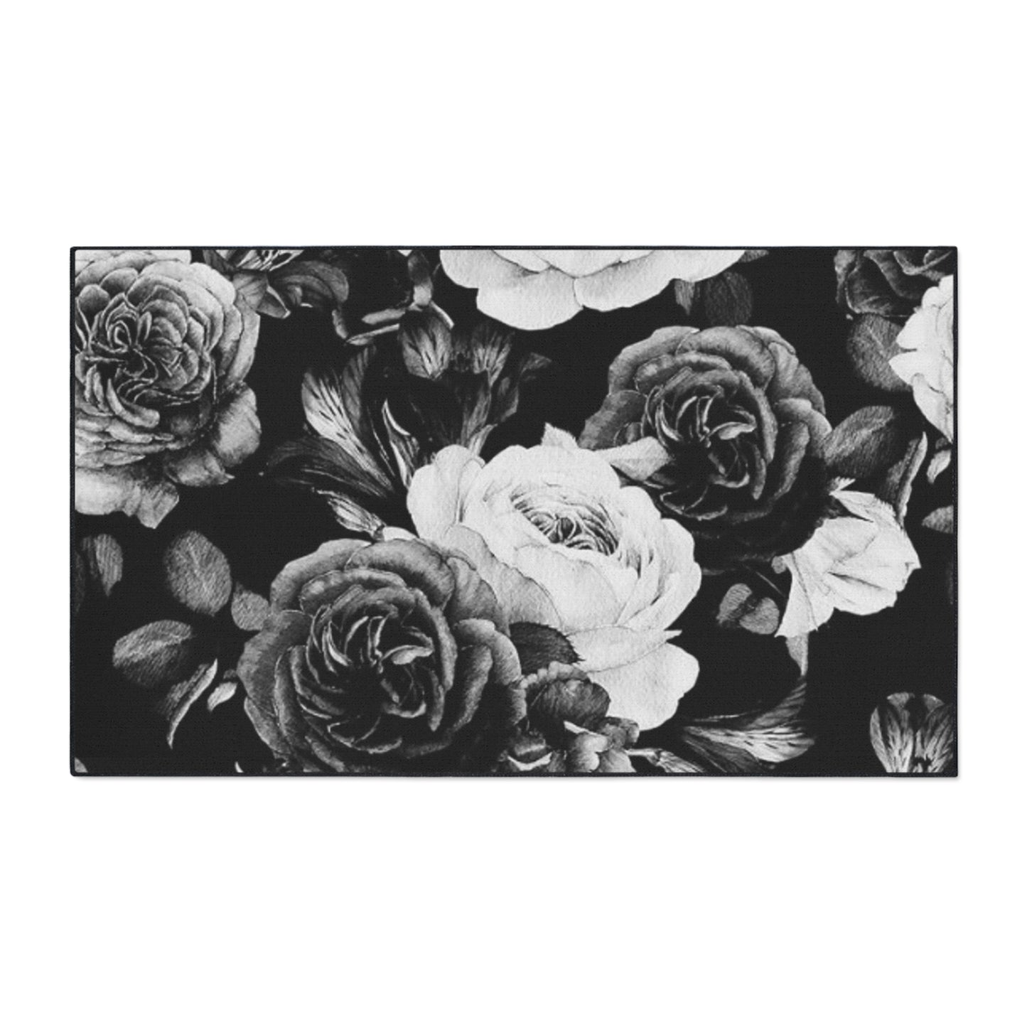 Heavy Duty Floral Floor Mat Black & White | Durable Rug for Home
