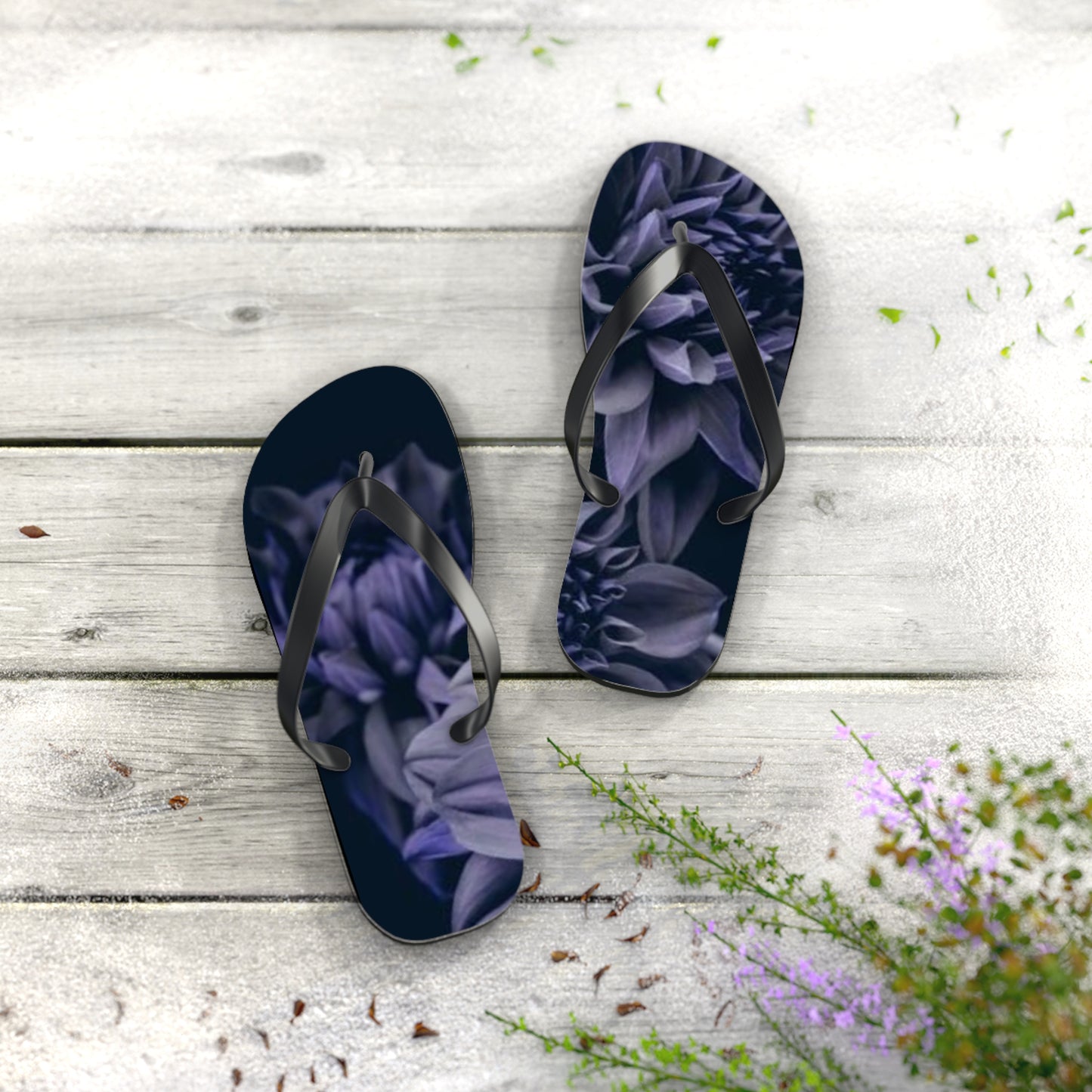 Blue Dahlia Flip Flops