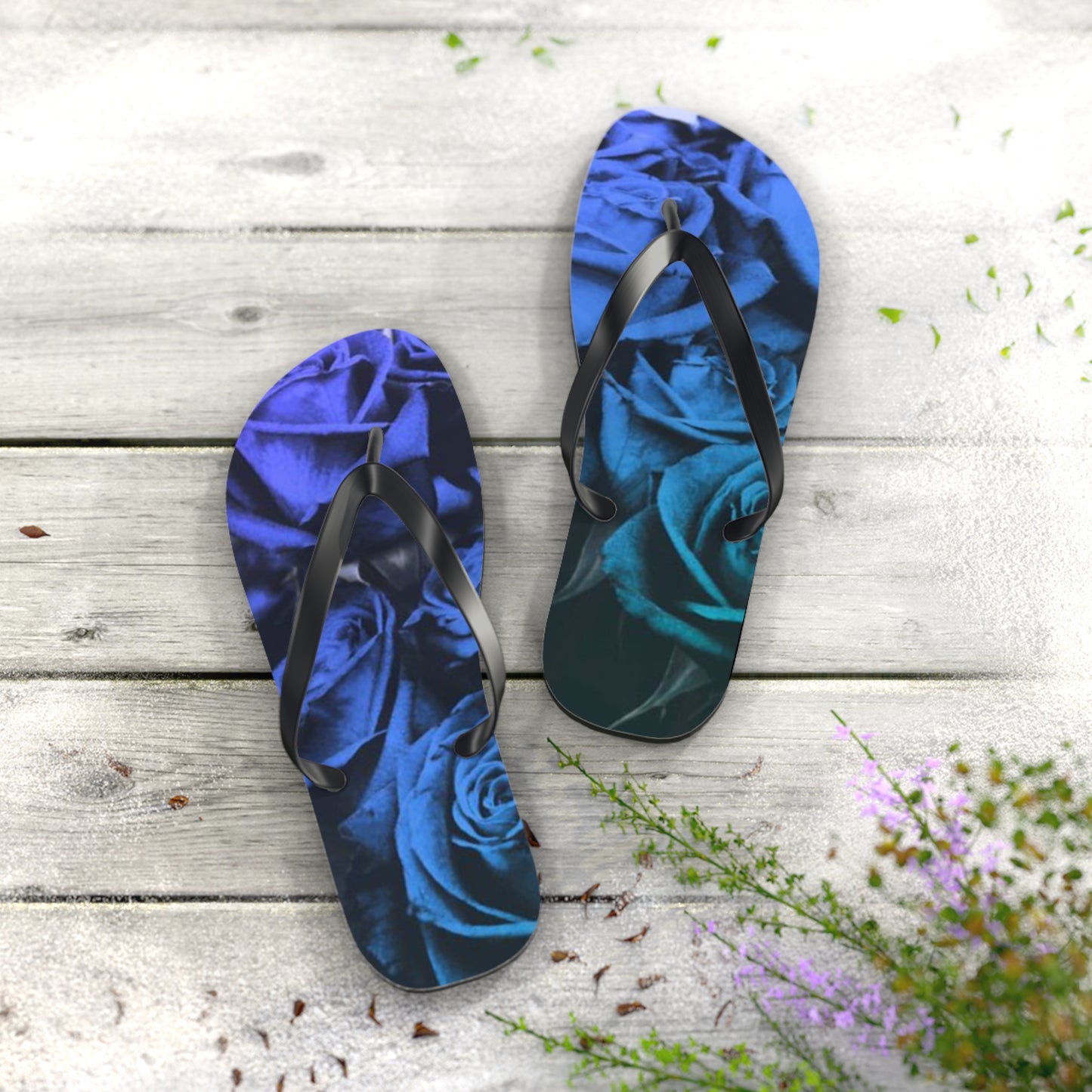 Blue Roses Flip Flops