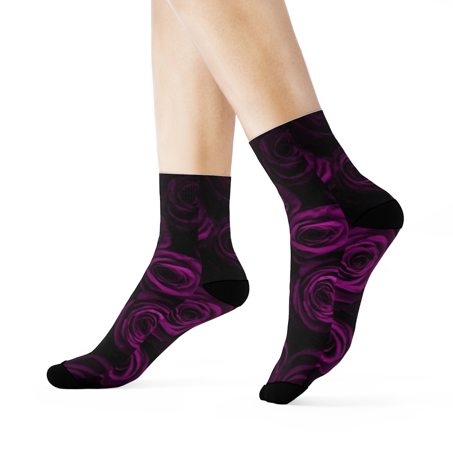 Dark Purple Roses Crew Socks