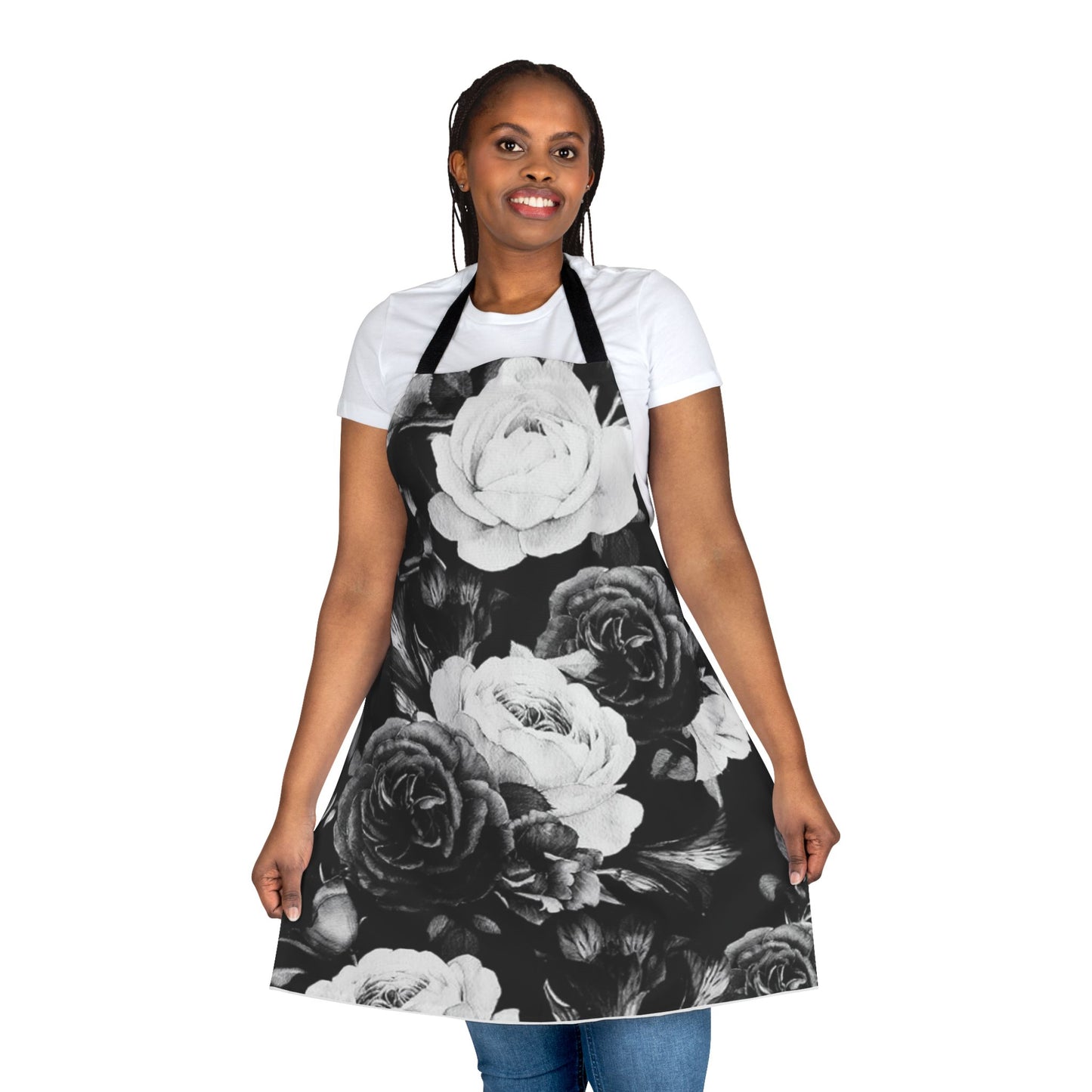 Black and White Floral Design Apron