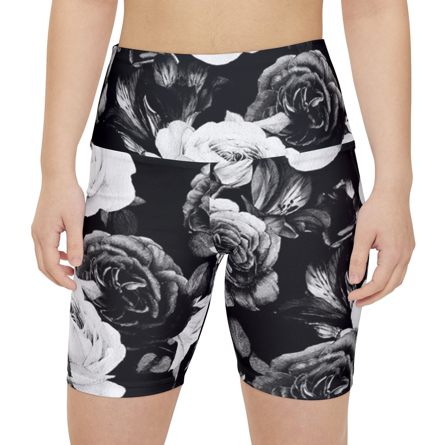 Black and White Floral Design Women's Workout Shorts