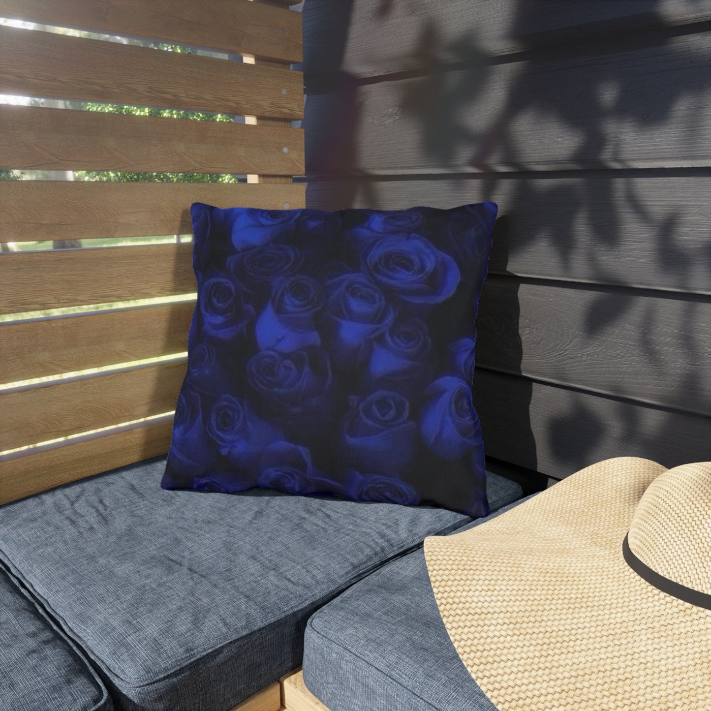 Dark Blue Roses Outdoor Pillow