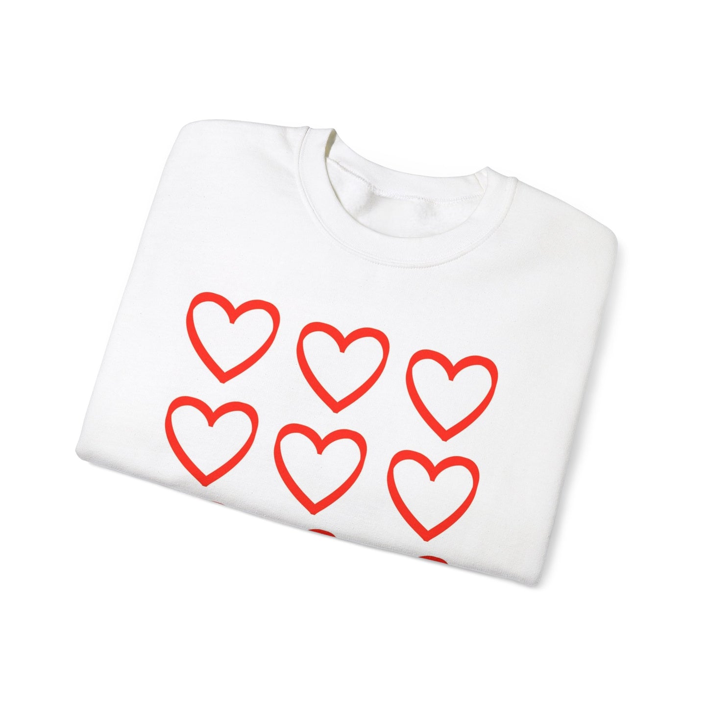 Red Hearts Highlight White Sweatshirt, Valentine's Day Crewneck, Love