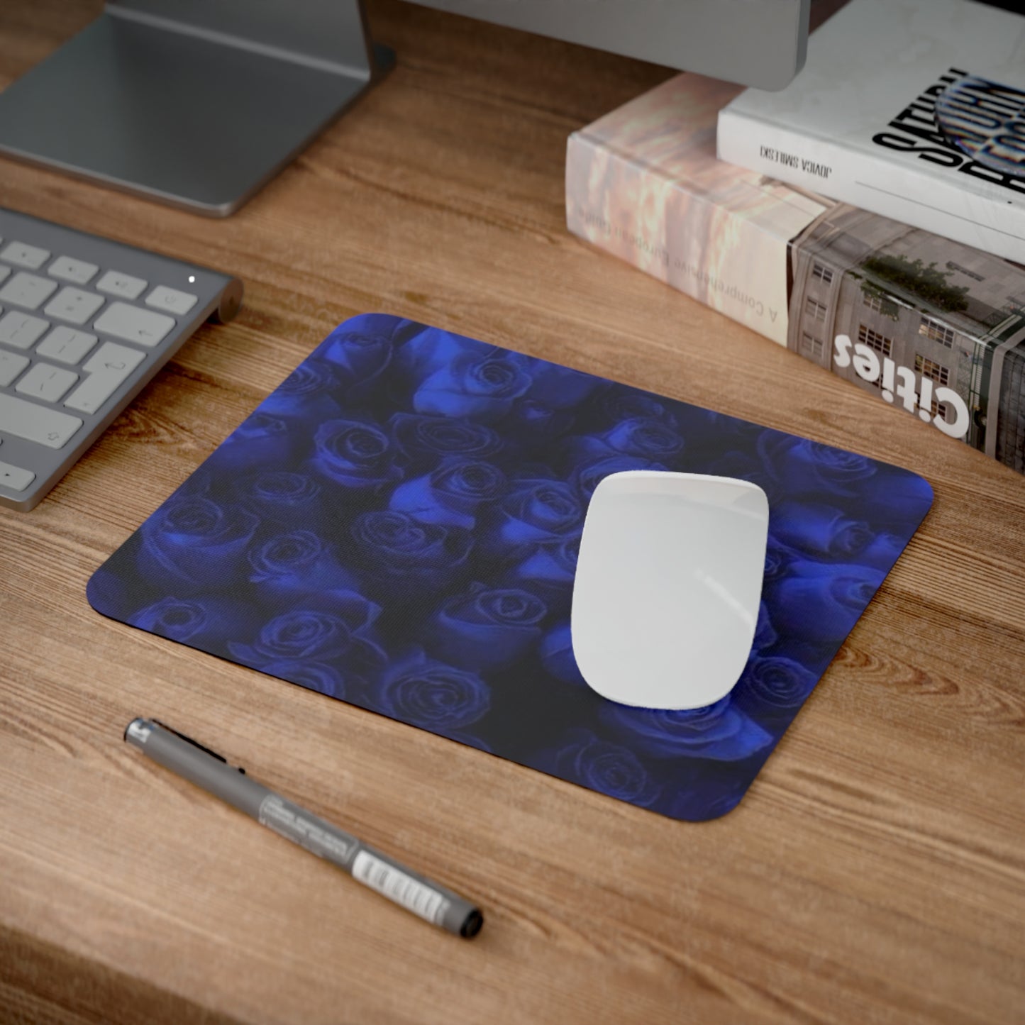 Dark Blue Roses Desk Mouse Pad