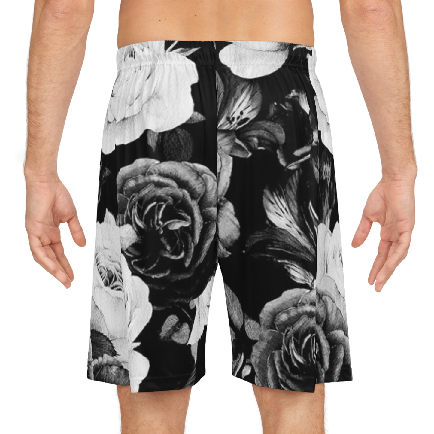 Black and White Floral Design Basketball Shorts