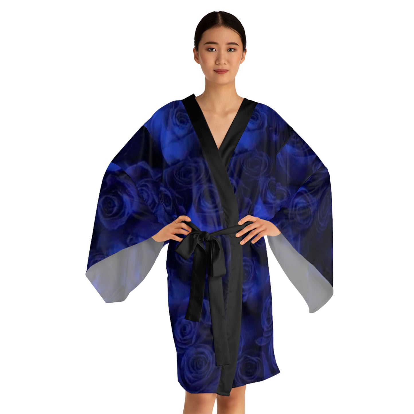 Dark Blue Roses Kimono Robe