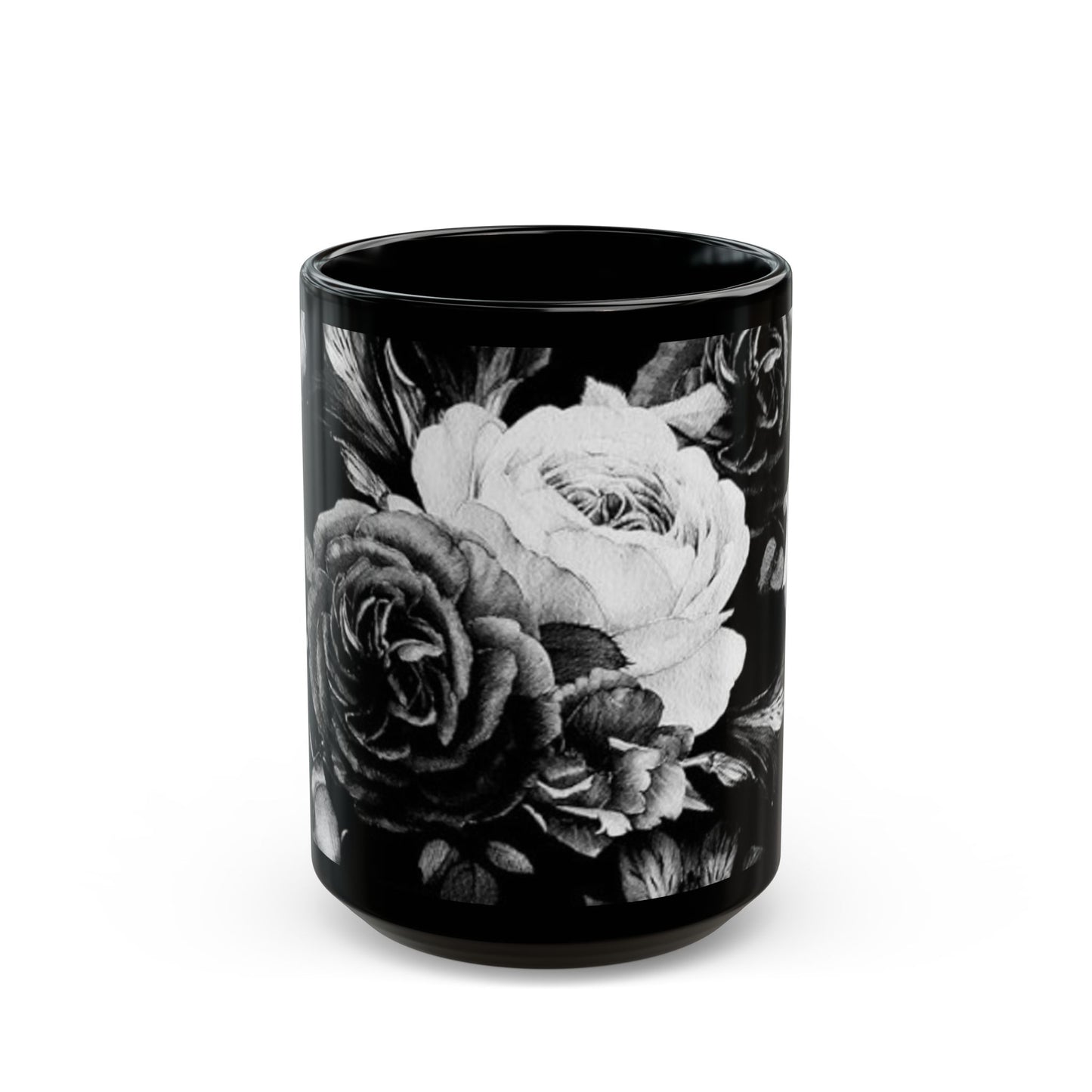 Black & White Floral Design Mug – Elegant Gift for Coffee Lovers
