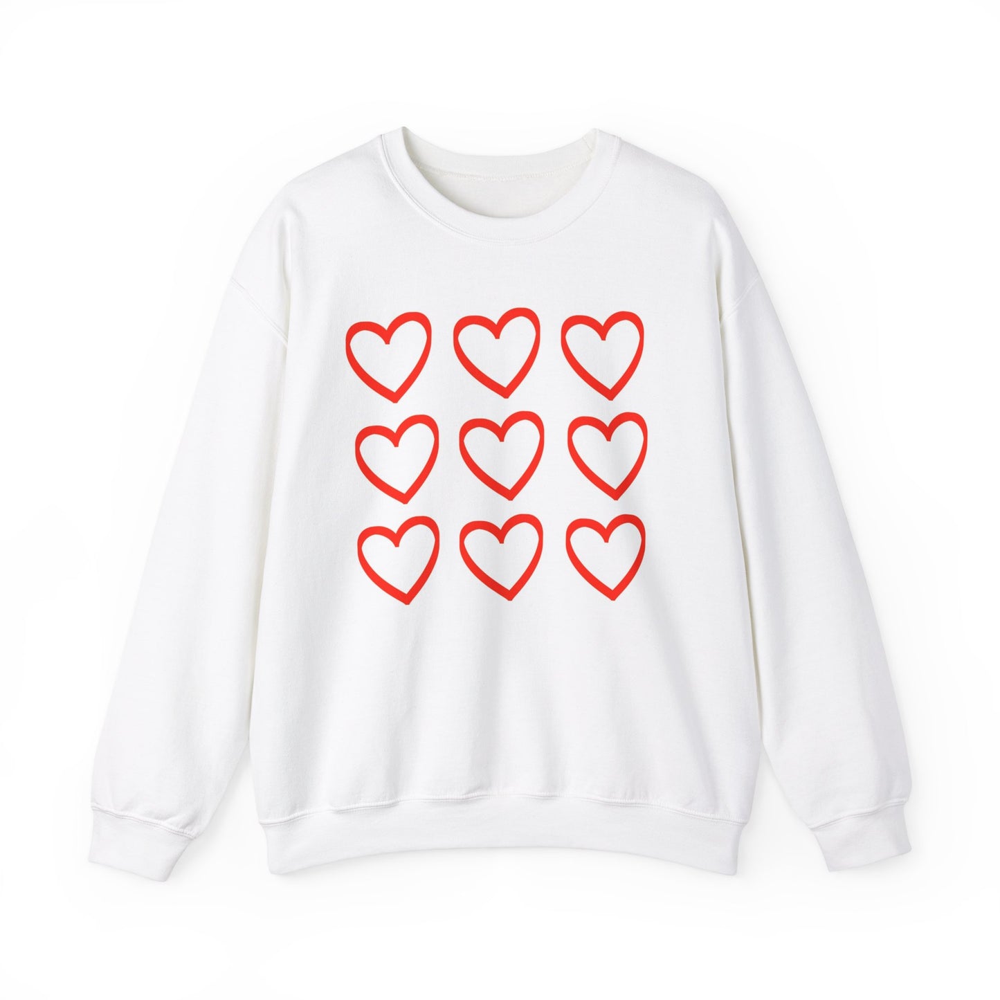 Red Hearts Highlight White Sweatshirt, Valentine's Day Crewneck, Love