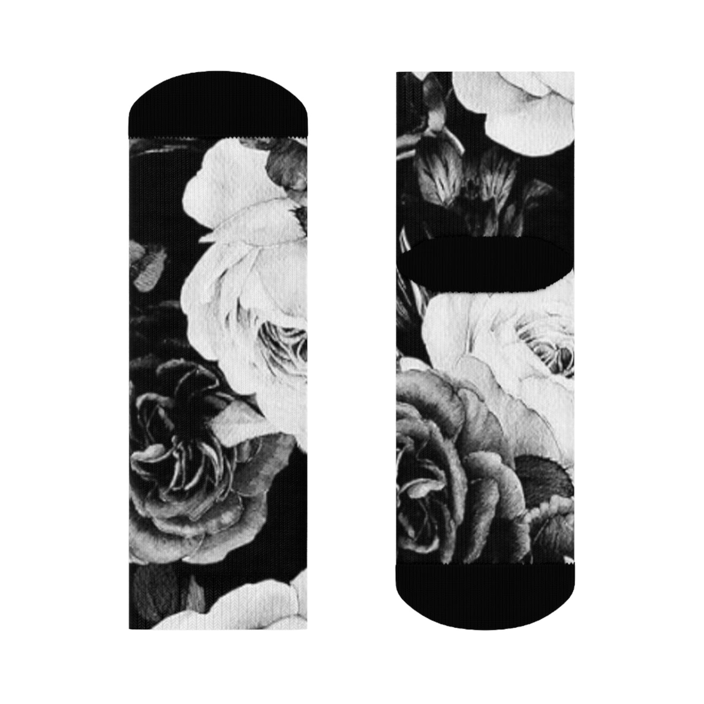 Black & White Floral Crew Socks
