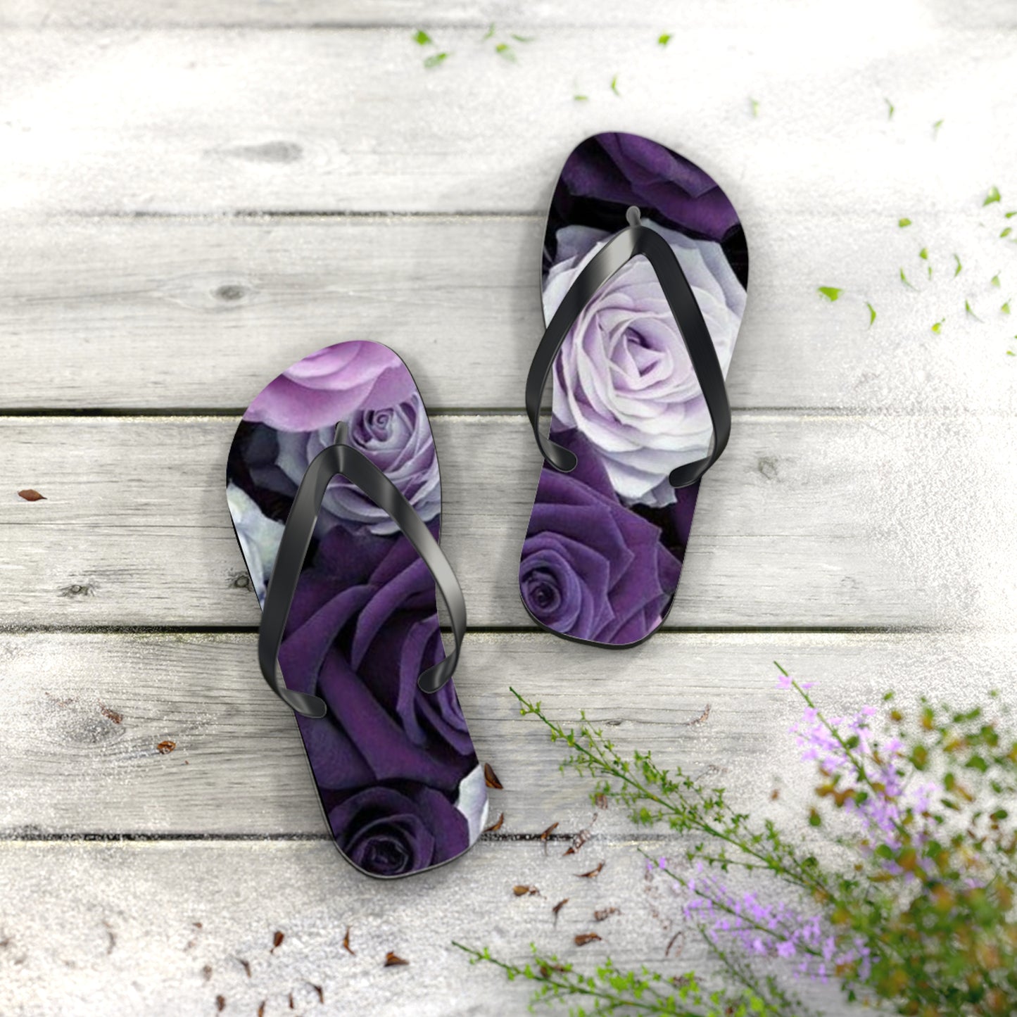 Purple Roses Flip Flops