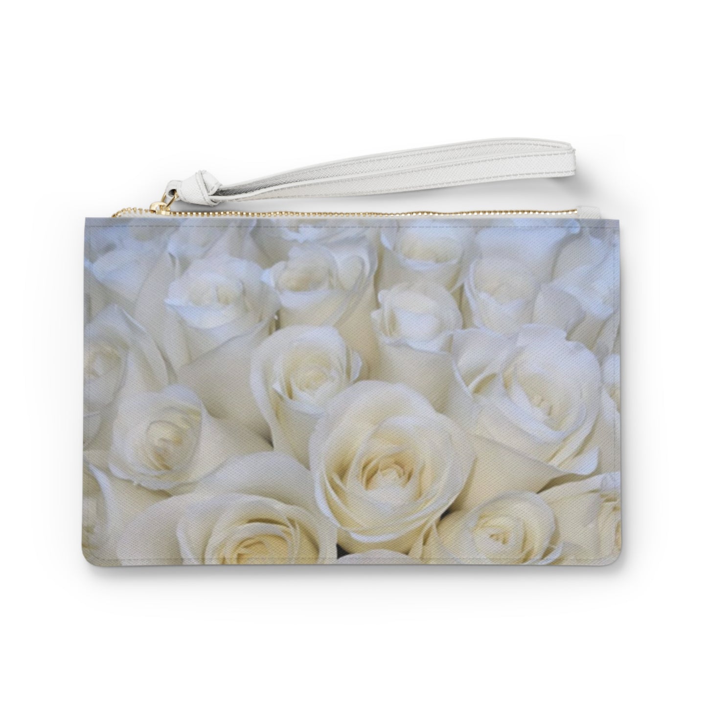 White Roses Floral Leather Clutch Bag for Women
