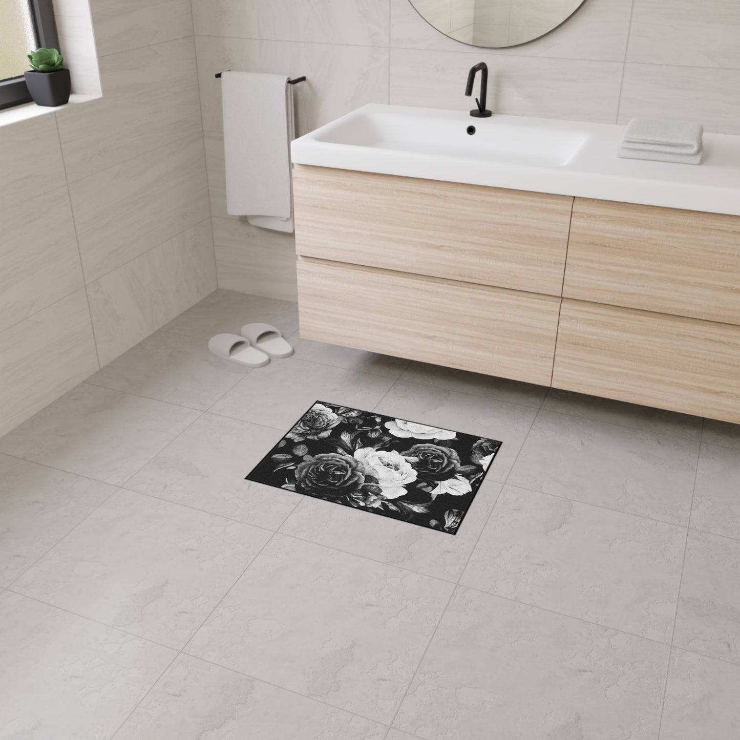 Black & White Floral Heavy Duty Floor Mat
