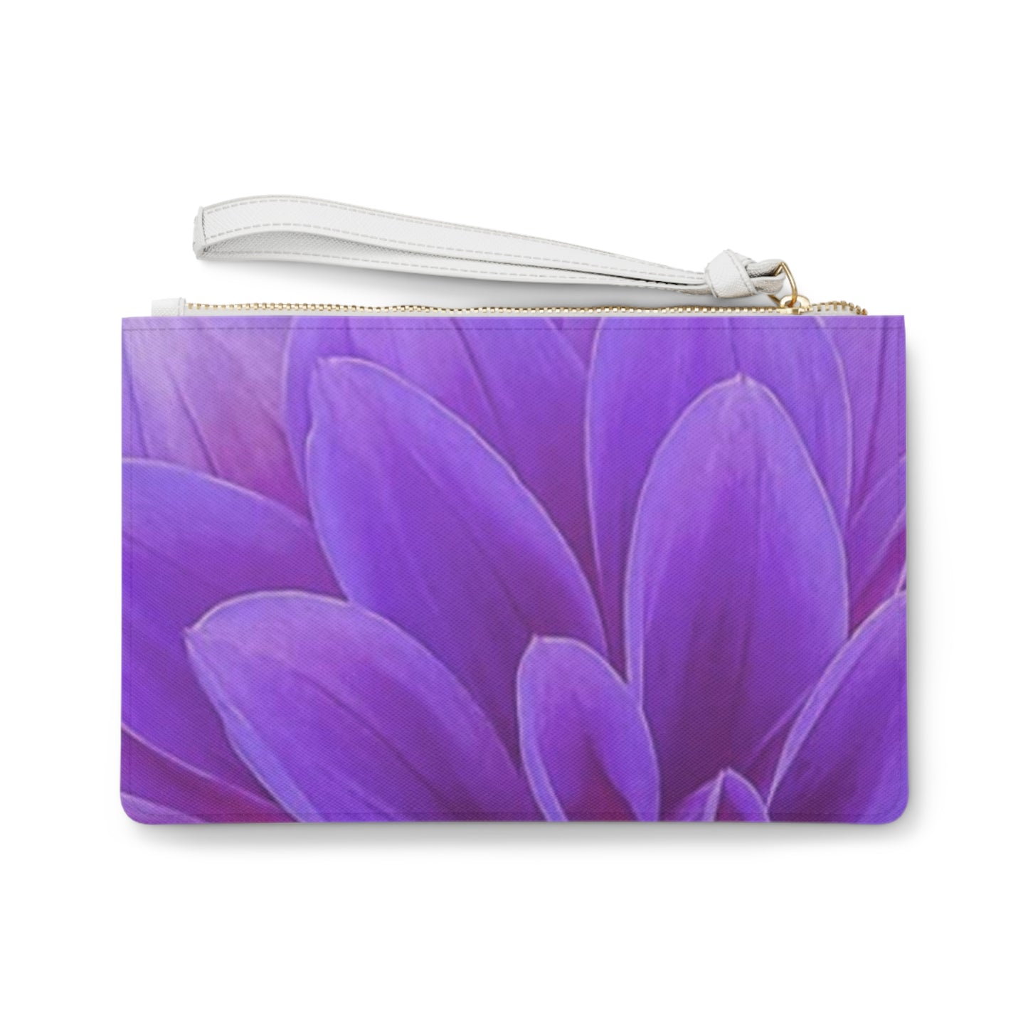 Purple Dahlia Floral Leather Clutch Bag for Women