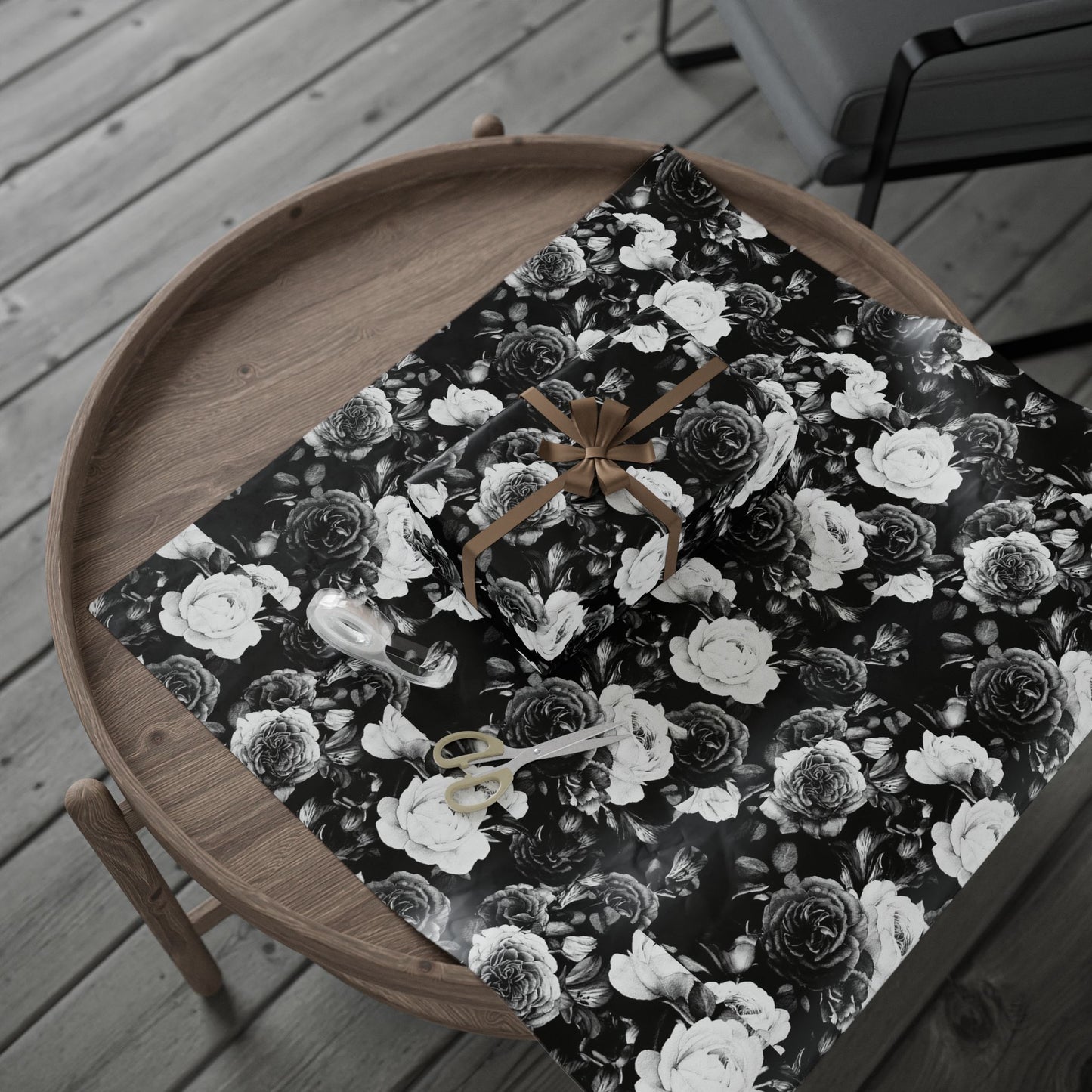 Wrapping Paper - Black and White Floral Design