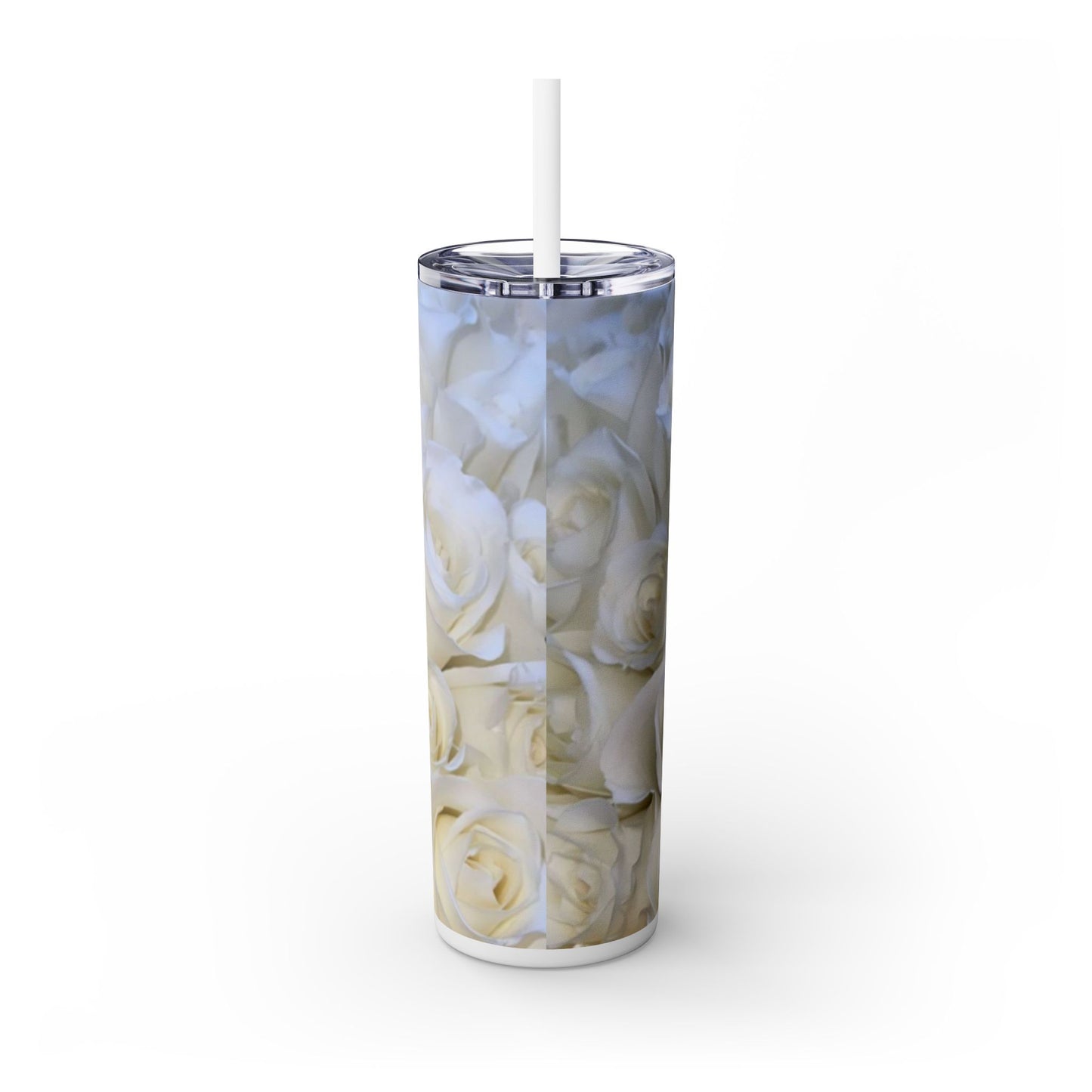 White Roses Skinny Tumbler with Straw, 20oz