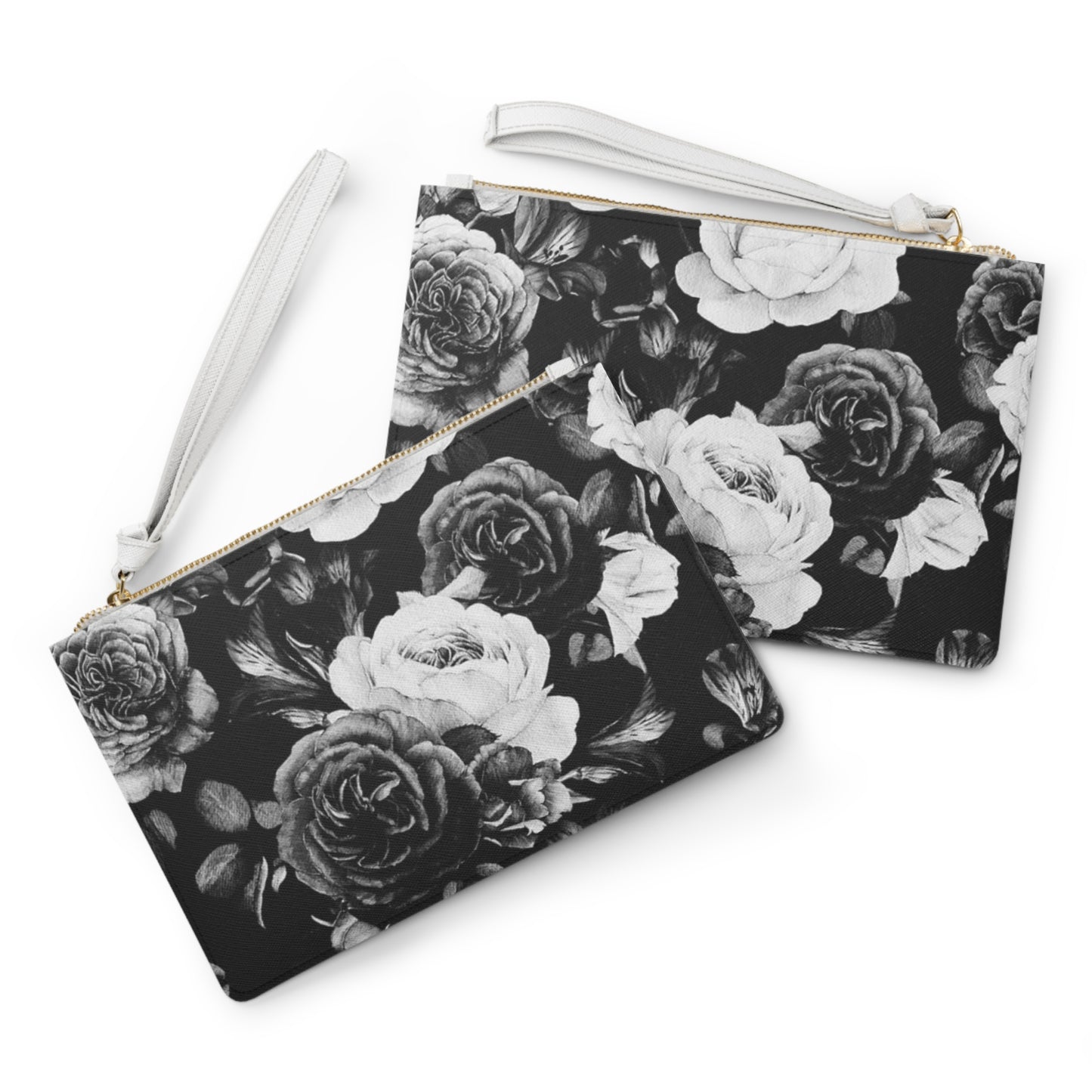 Black & White Floral Leather Clutch Bag for Women