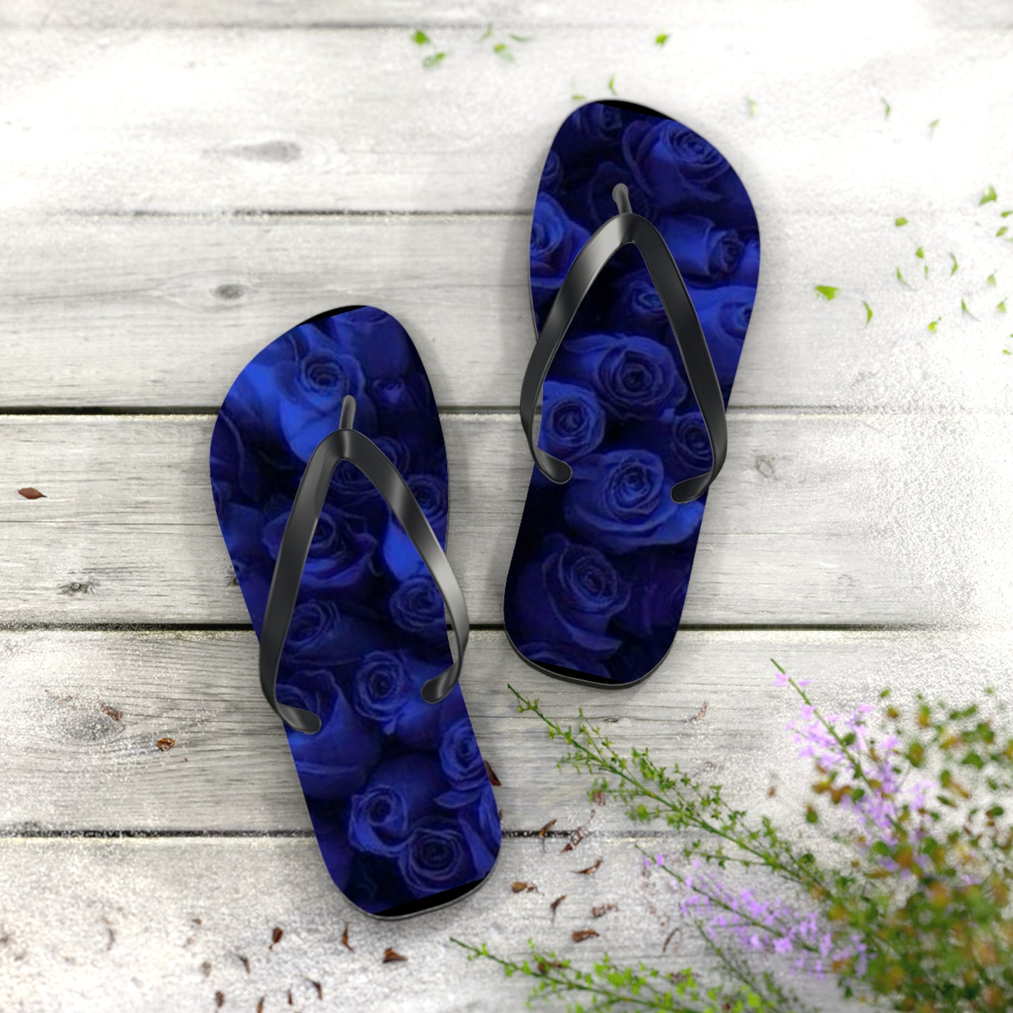 Dark Blue Roses Flip Flops