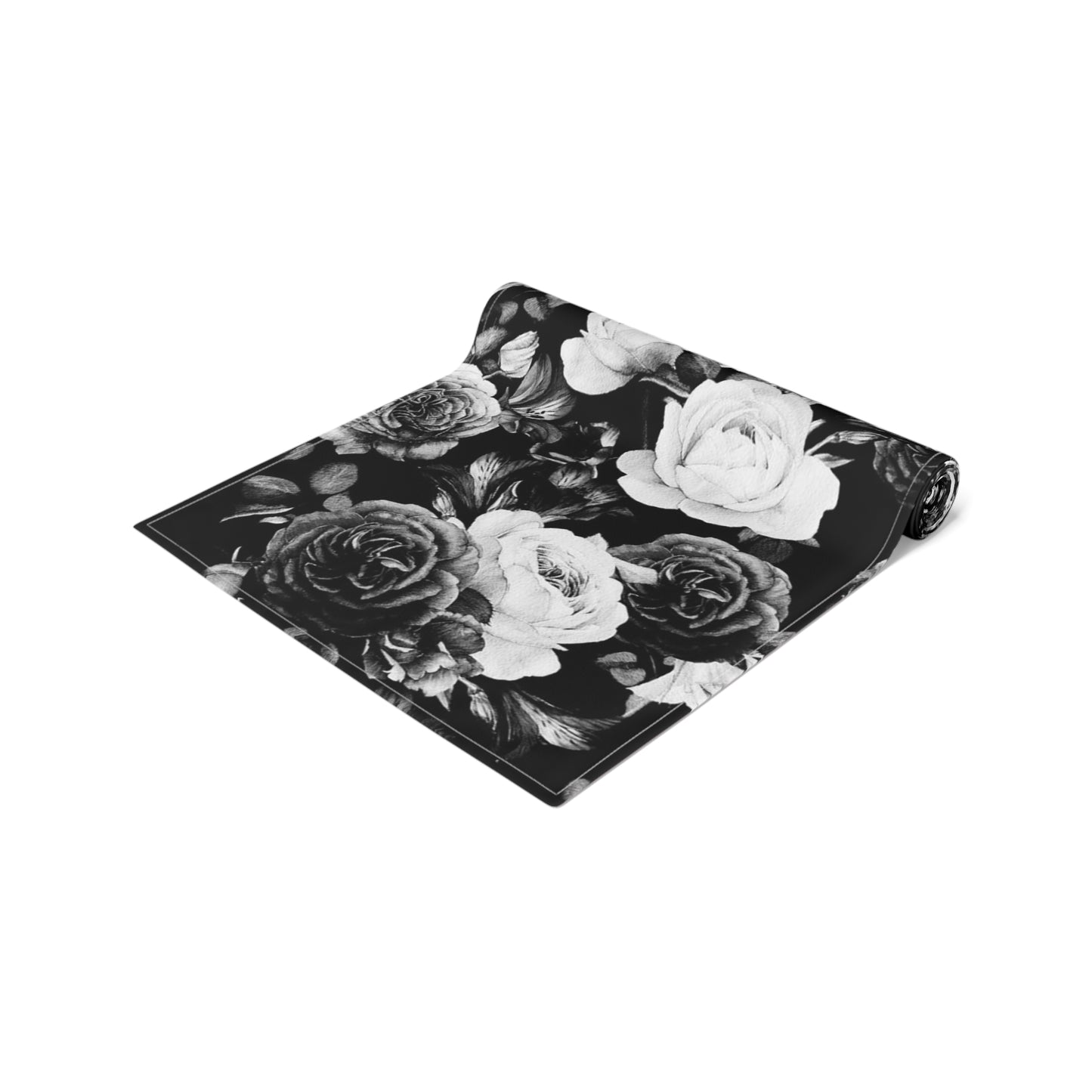 Black and White Floral Design Table Runner (Cotton, Poly)