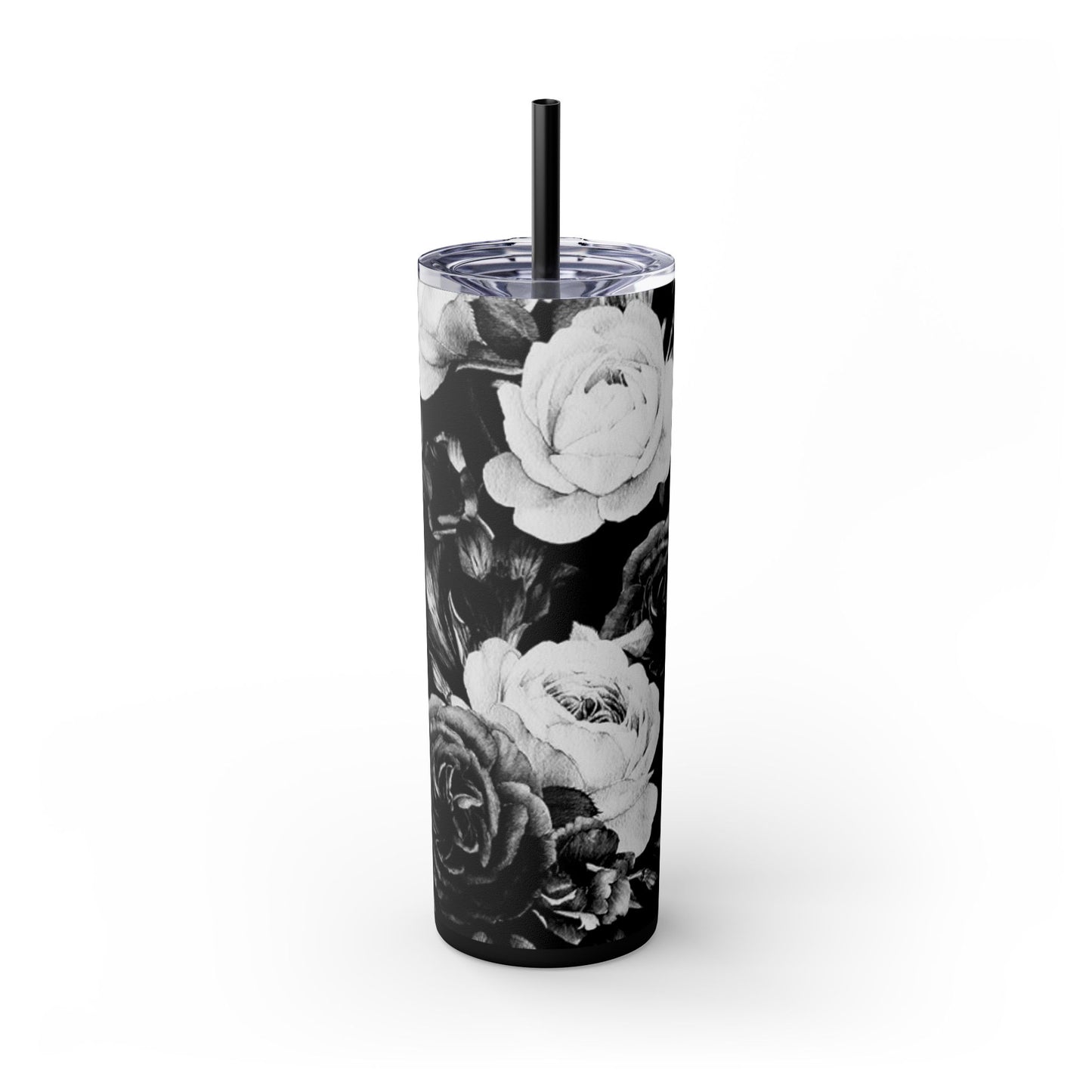 Black & White Floral Skinny Tumbler – Durable Stainless Steel 20 oz
