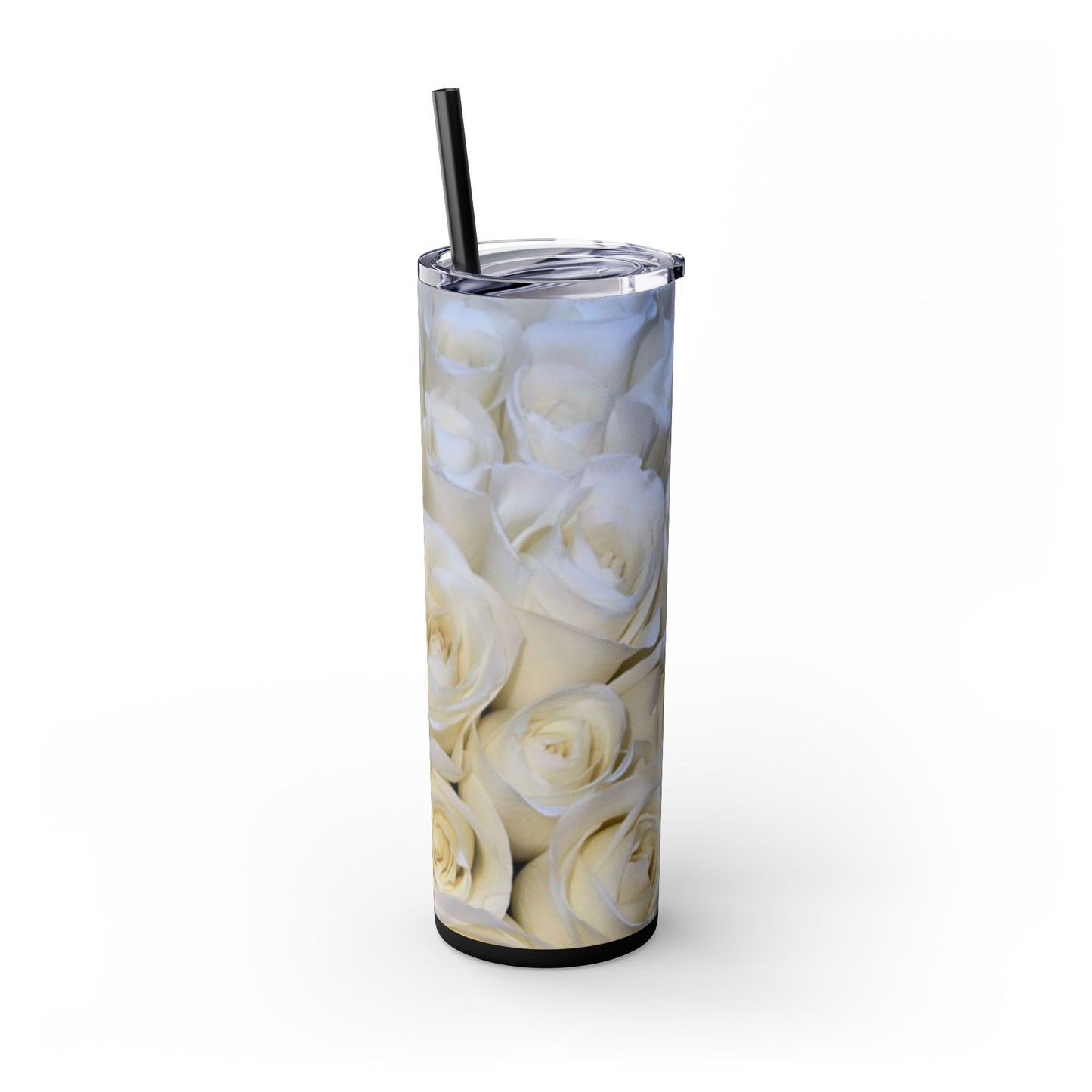 White Roses Skinny Tumbler with Straw, 20oz