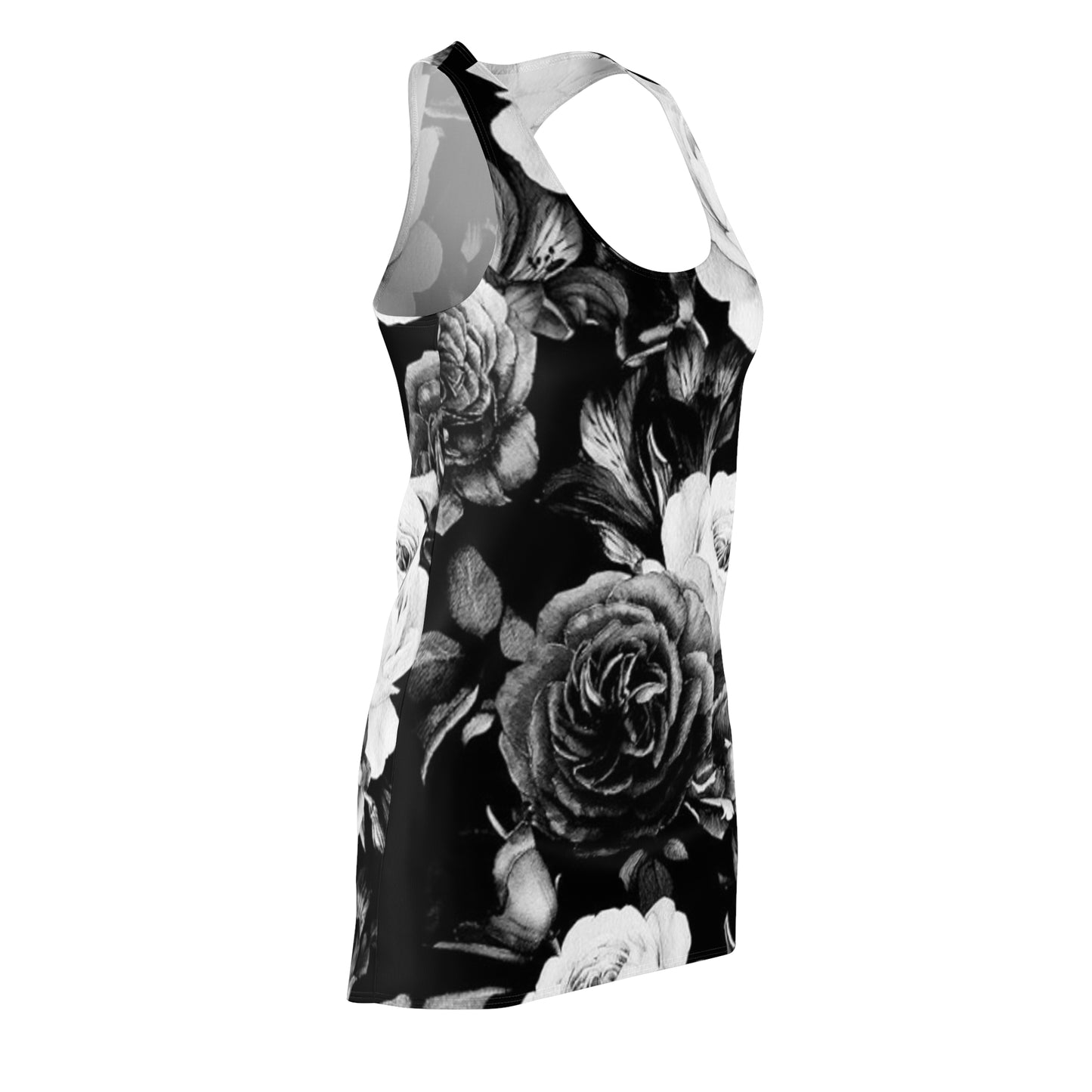 Black and White Floral Design Racerback Dress