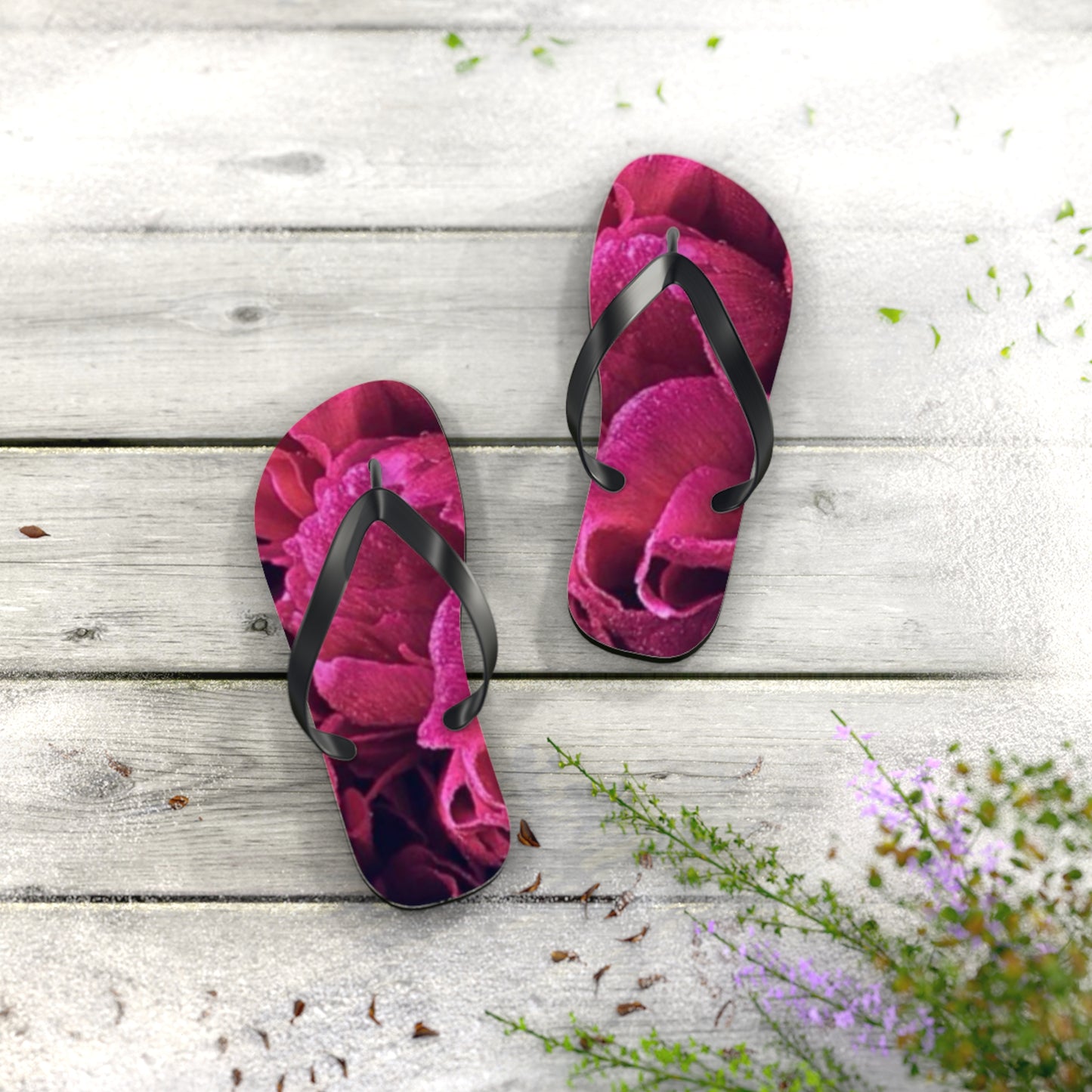 Magenta All Over Floral Design Flip Flops