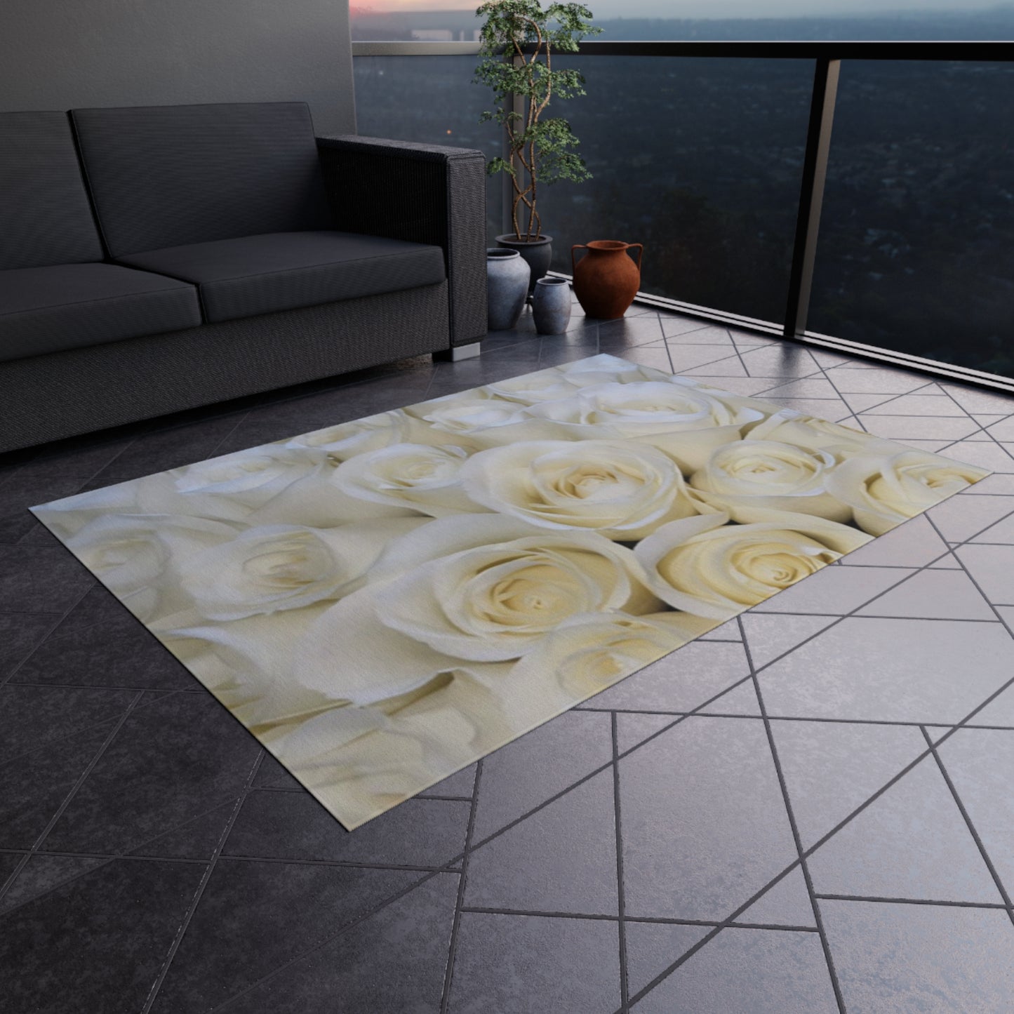 White Roses Outdoor Rug