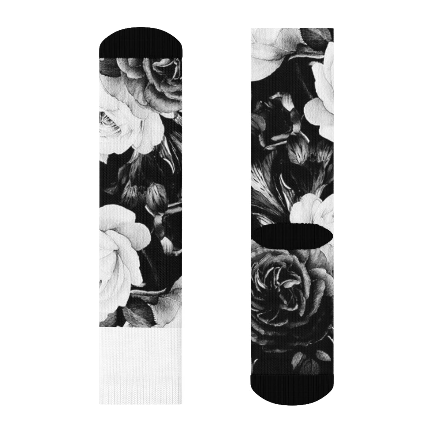 Black & White Floral Crew Socks
